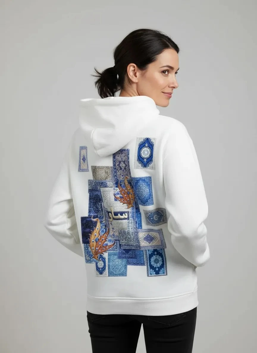 Selam Oversize Hoodie - Şardonlu %100 Pamuk - Beyaz