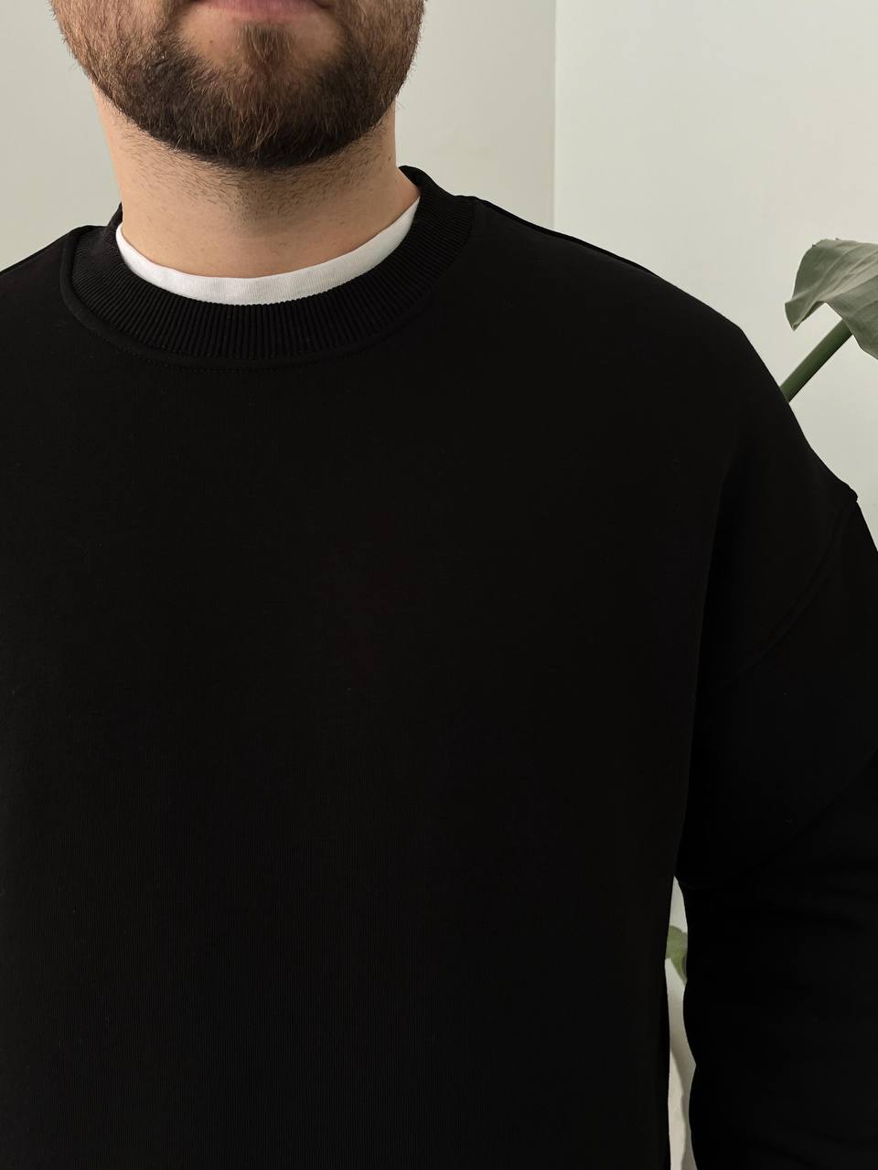 Basic Siyah Oversize Kalın Sweatshirt - 3 İplik Şardonlu