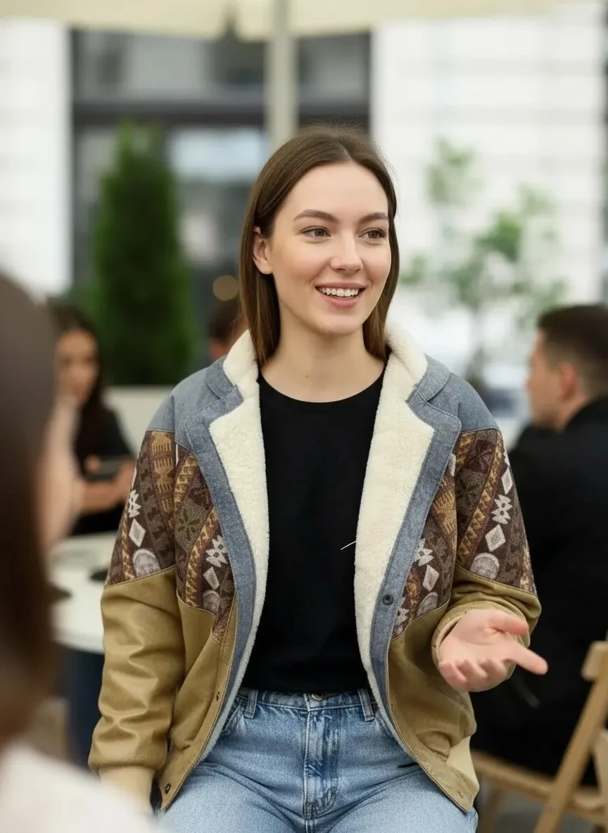 (7642) 36/38 Beden Uyumlu Vintage Desen Oversize Unisex Ceket