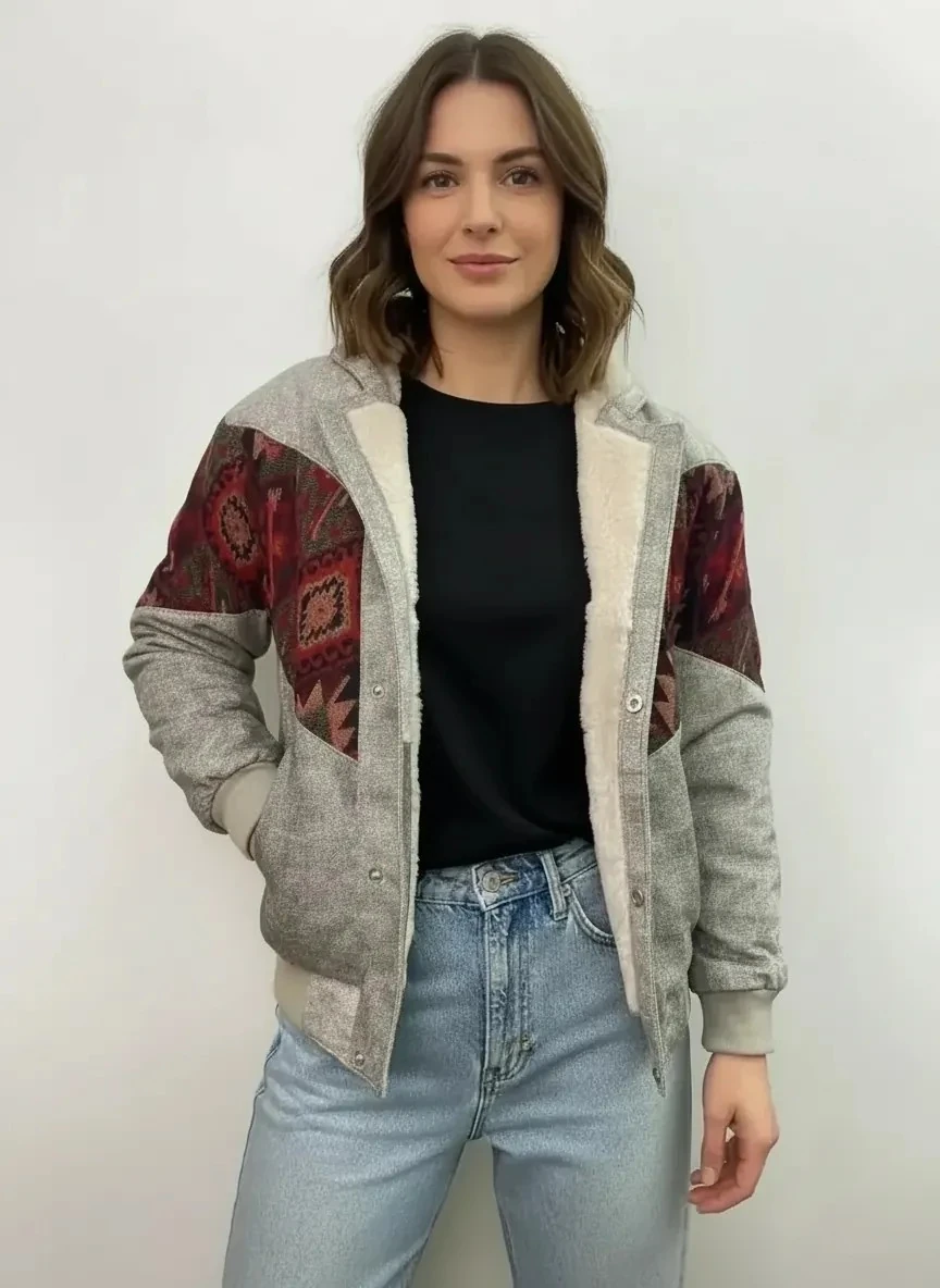 (7641) 36/38 Beden Uyumlu Vintage Desen Oversize Unisex Ceket