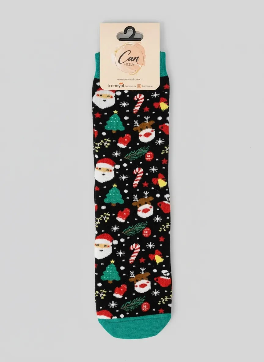 Karışık Yılbaşı Temalı Havlu Yeşil Renk Yılbaşı Çorabı - CM165