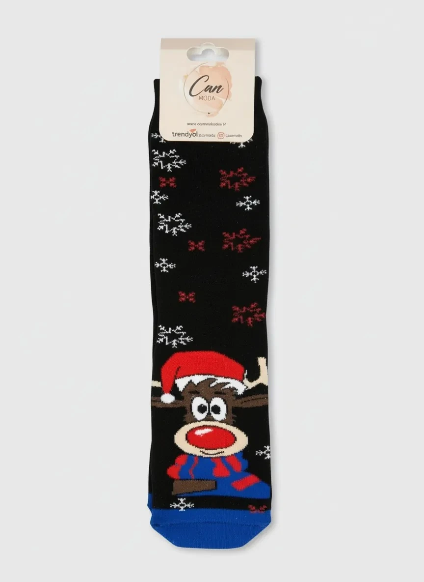 Mavi Kazaklı Noel Geyik Temalı Havlu Yılbaşı Çorabı - CM178