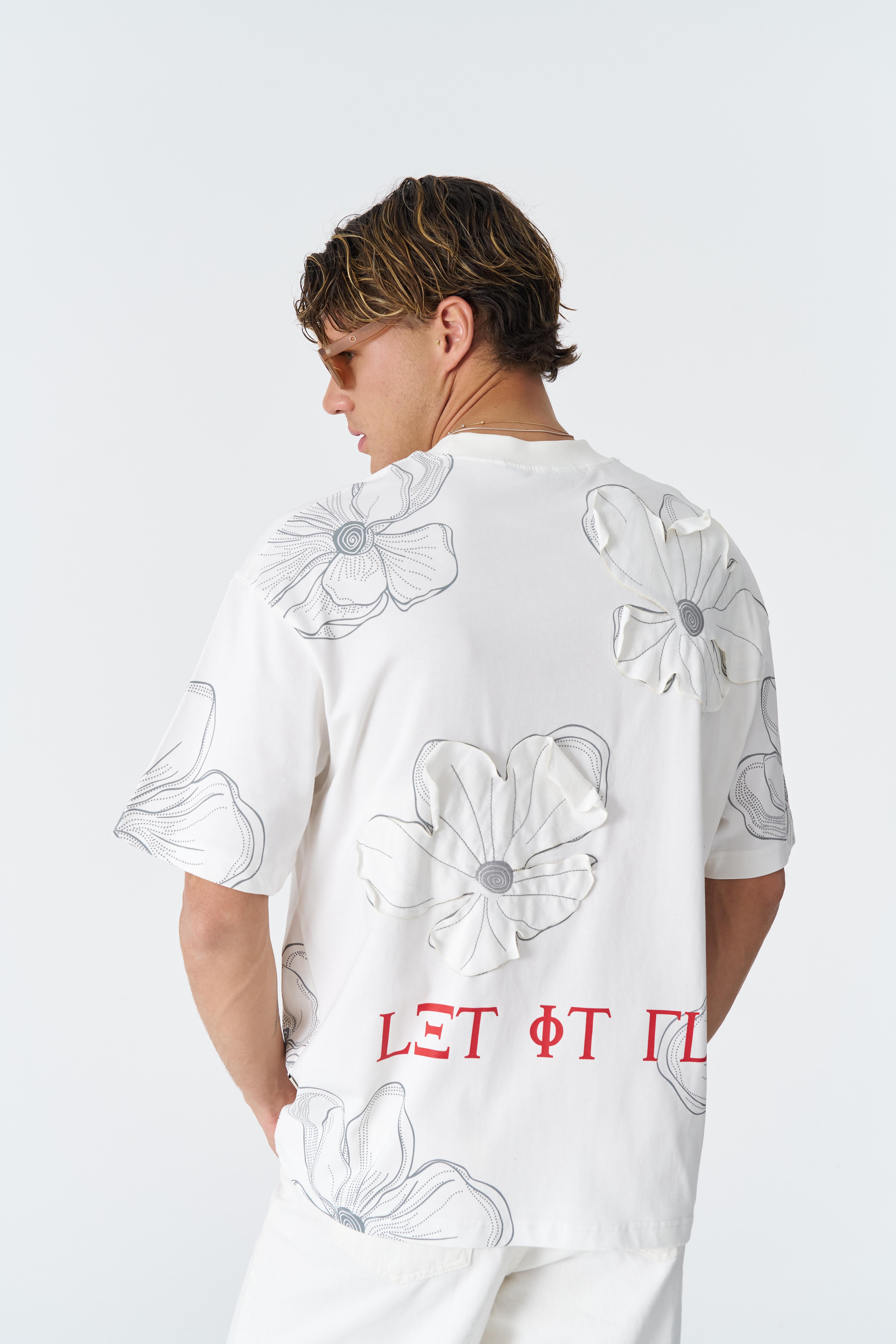 Let It Bloom Oversize Tişört - Beyaz