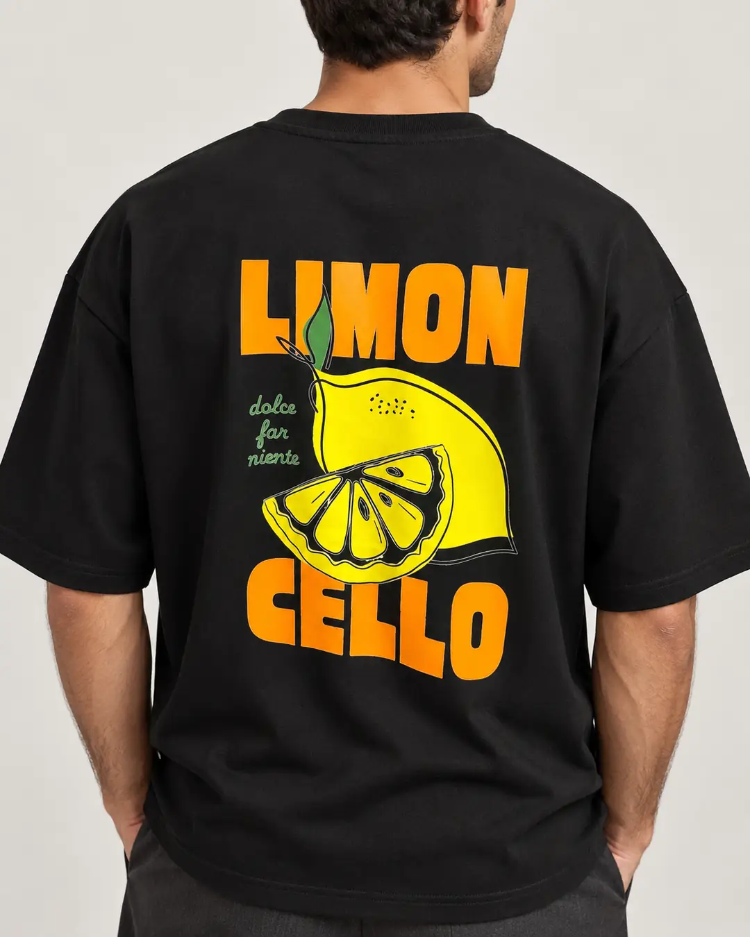 Siyah Oversize Limoncello Baskılı Erkek Tişört