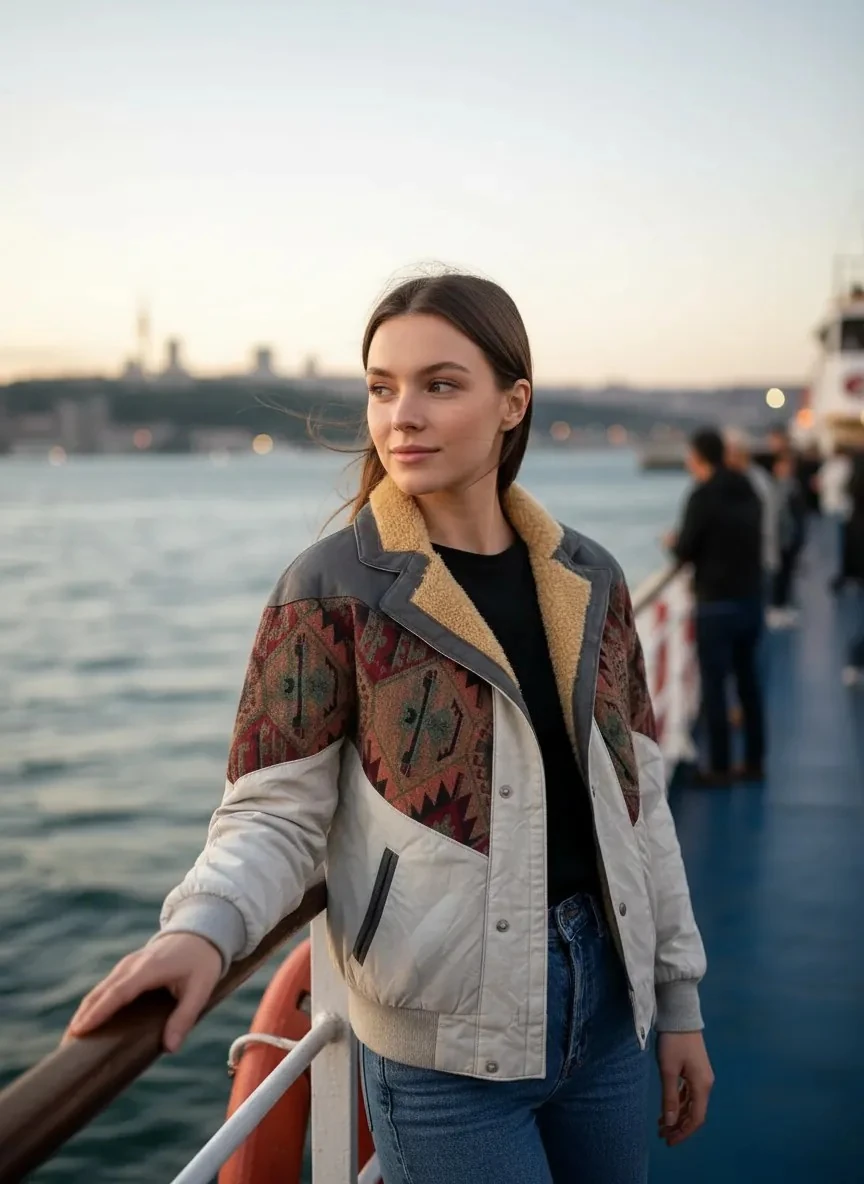 (7643) 36/38 Beden Uyumlu Vintage Desen Oversize Unisex Ceket