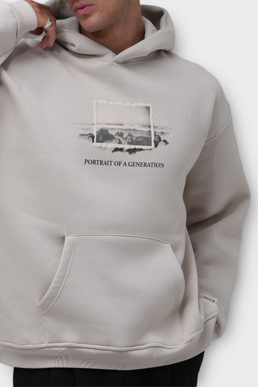 Portrait of Generation Oversize Hoodie  - %100 Pamuk - Taş