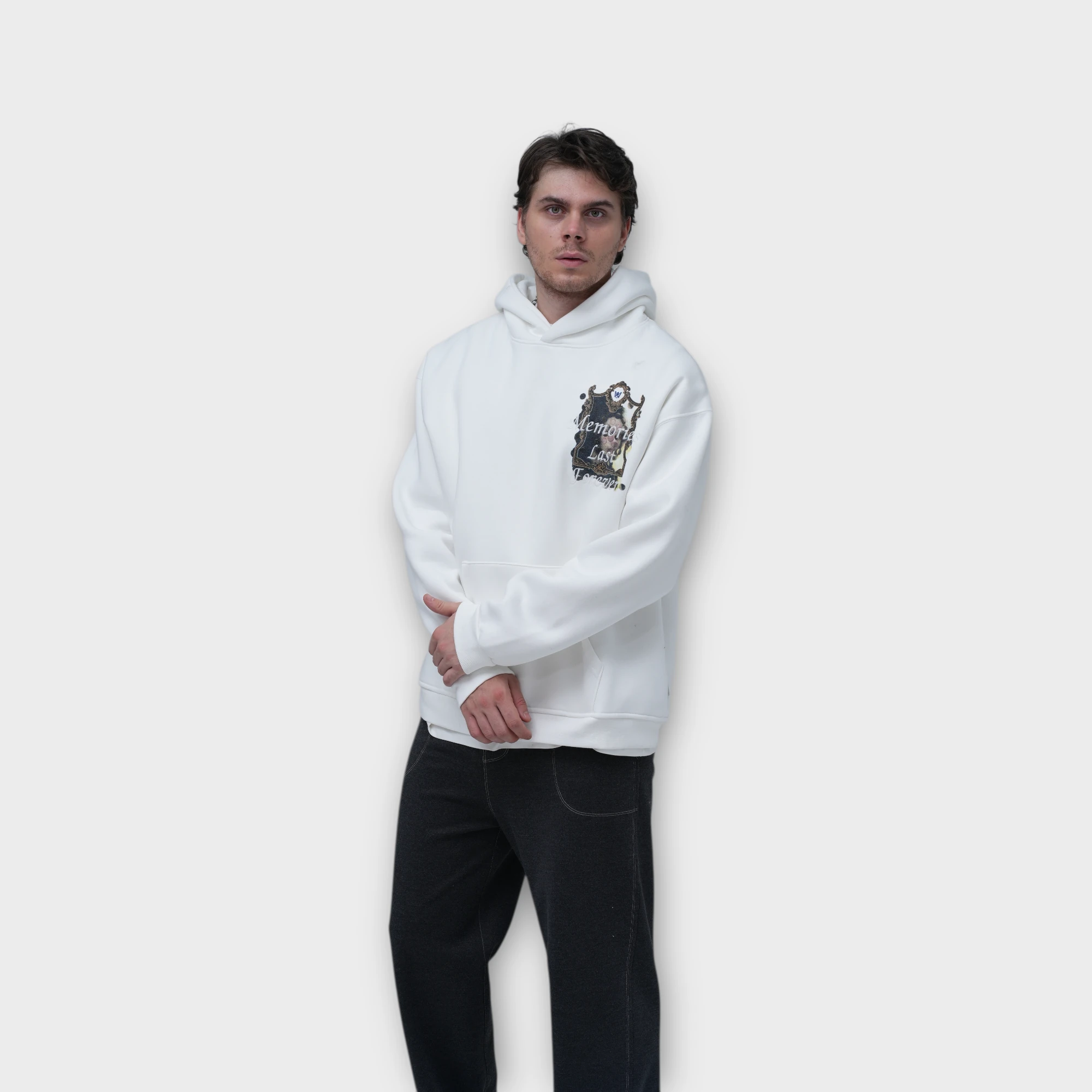 Memories Oversize Hoodie  - %100 Pamuk - Beyaz