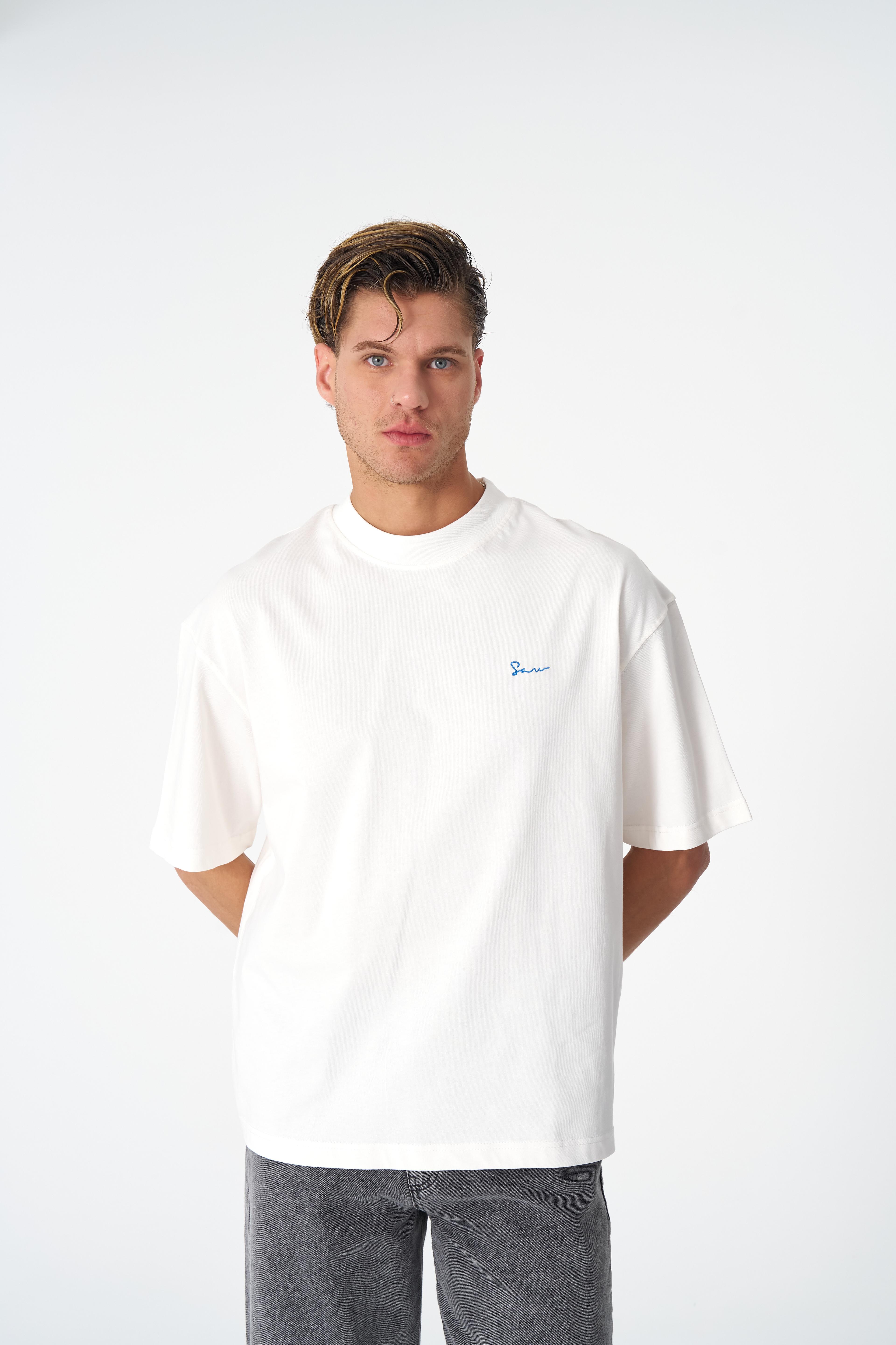 Halı Motifli Oversize Tişört - Beyaz
