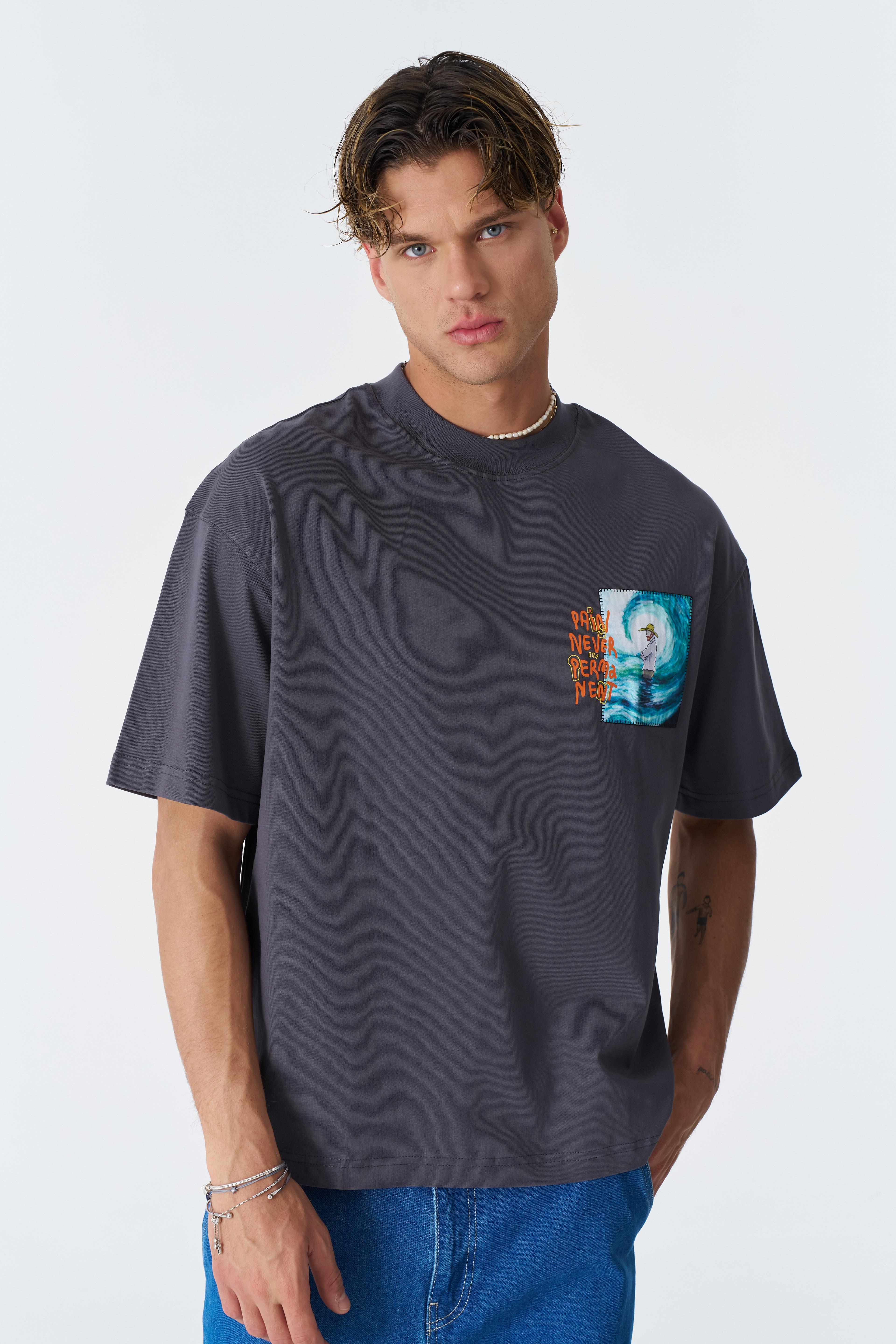 "Pain Never Permanent" Oversize Tişört - Füme