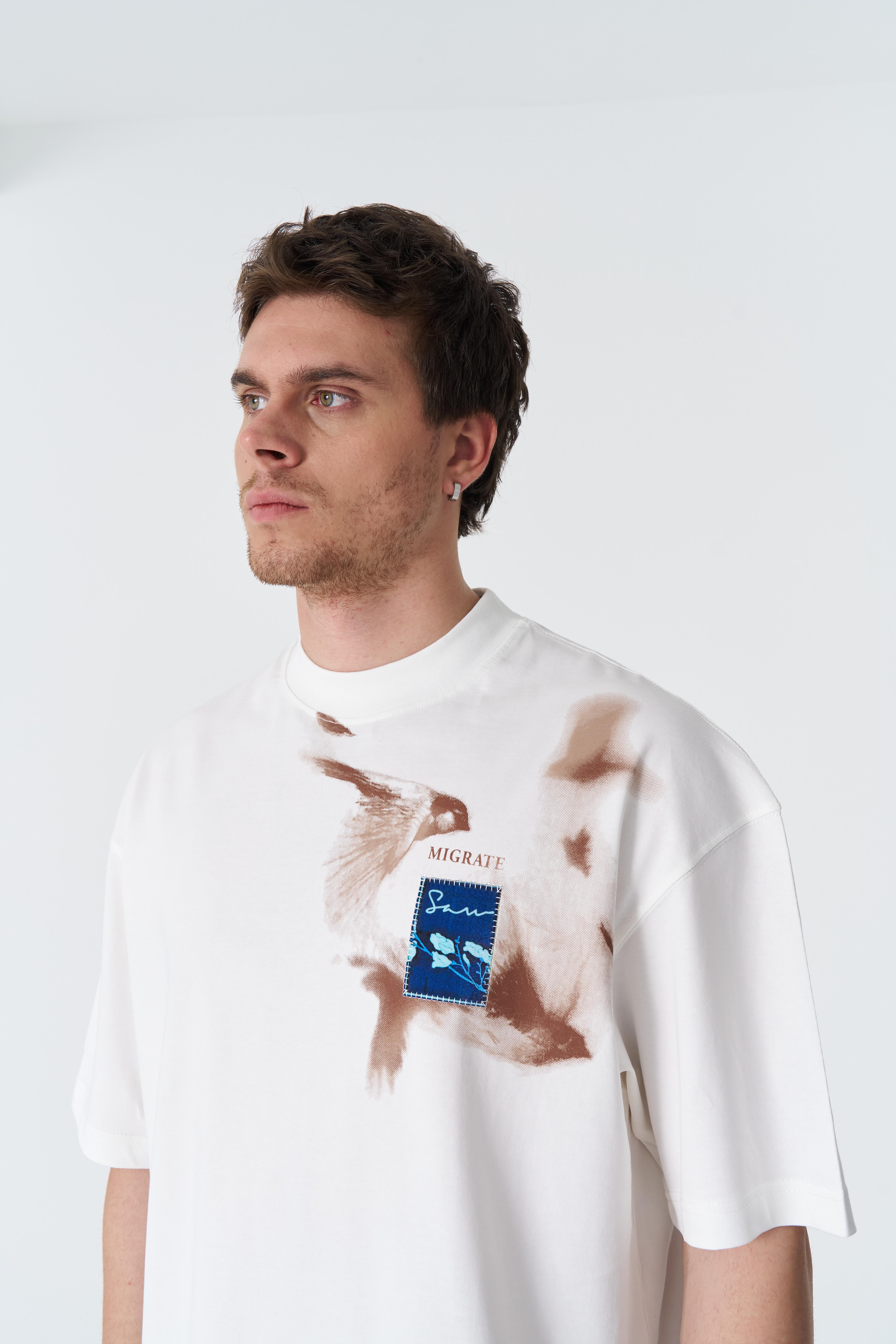 MIGRATE Oversize Tişört – %100 Pamuk - Beyaz