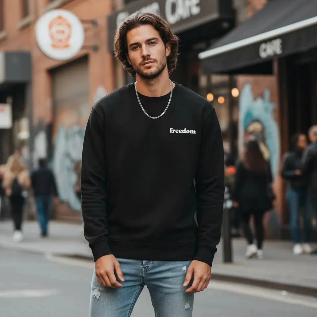 Freedom Baskılı Siyah Oversize Sweatshirt 