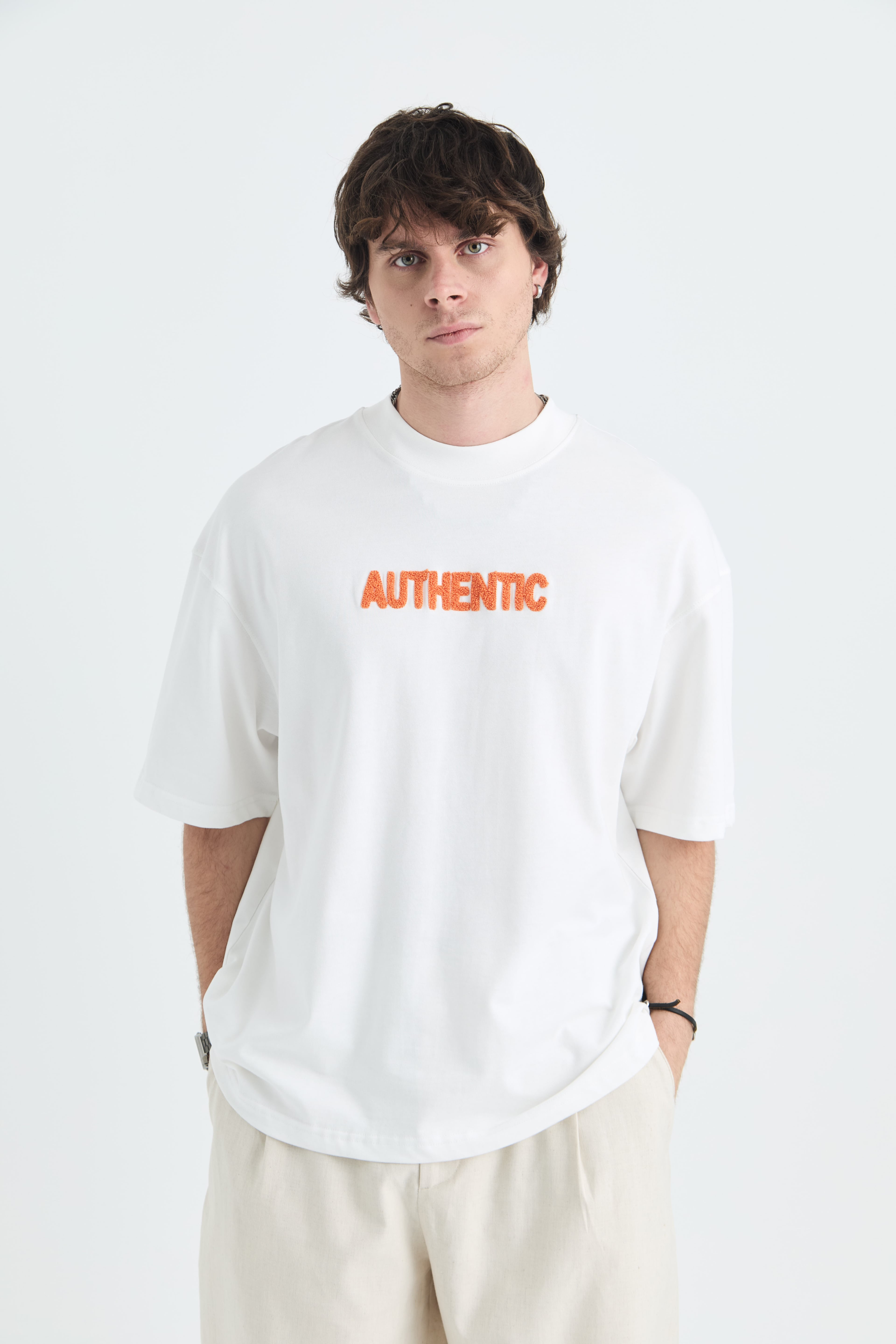 Authentic Oversize %100 Pamuk T-Shirt - Beyaz