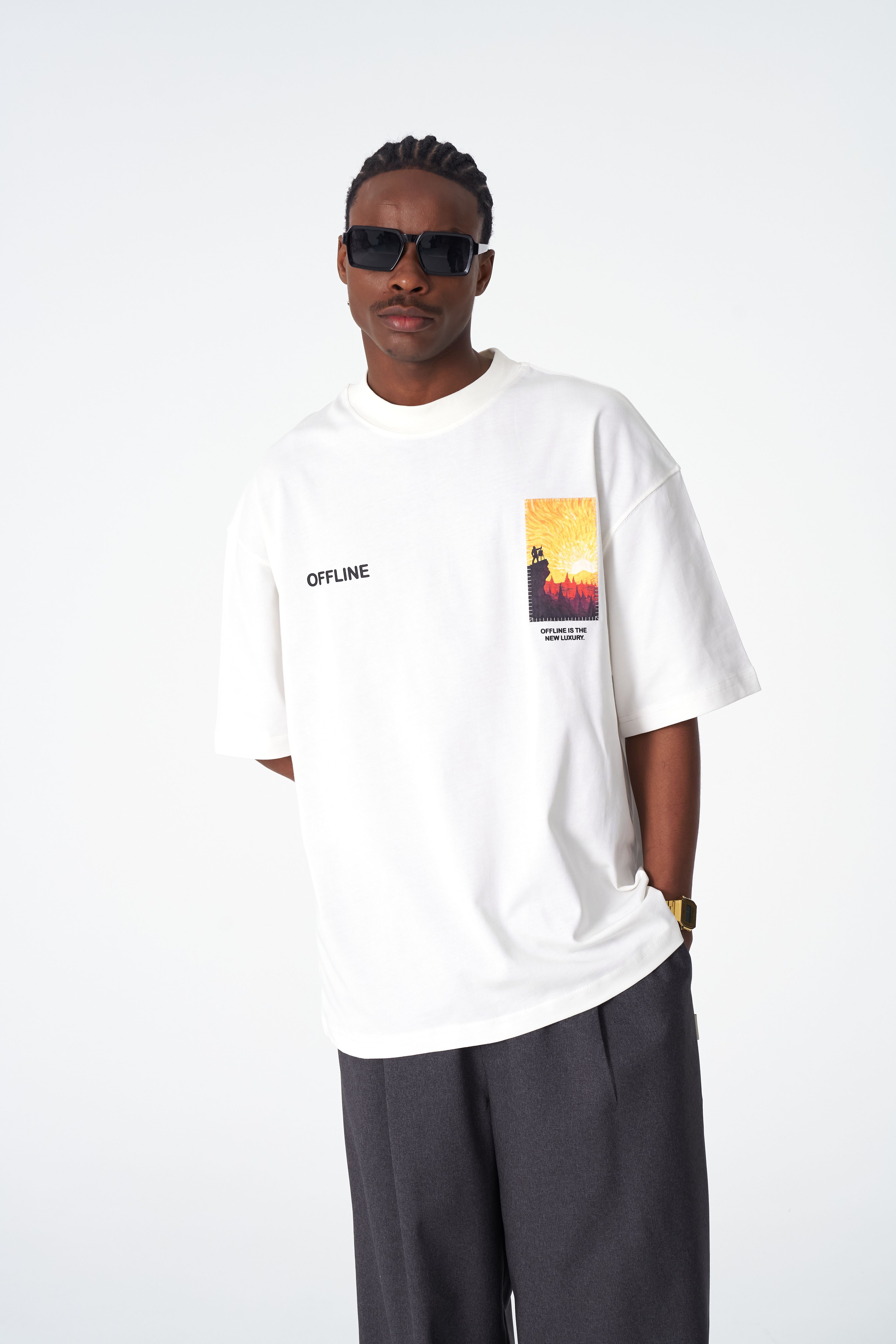 Oversize Manzara Tişört – %100 Pamuk - Taş Rengi