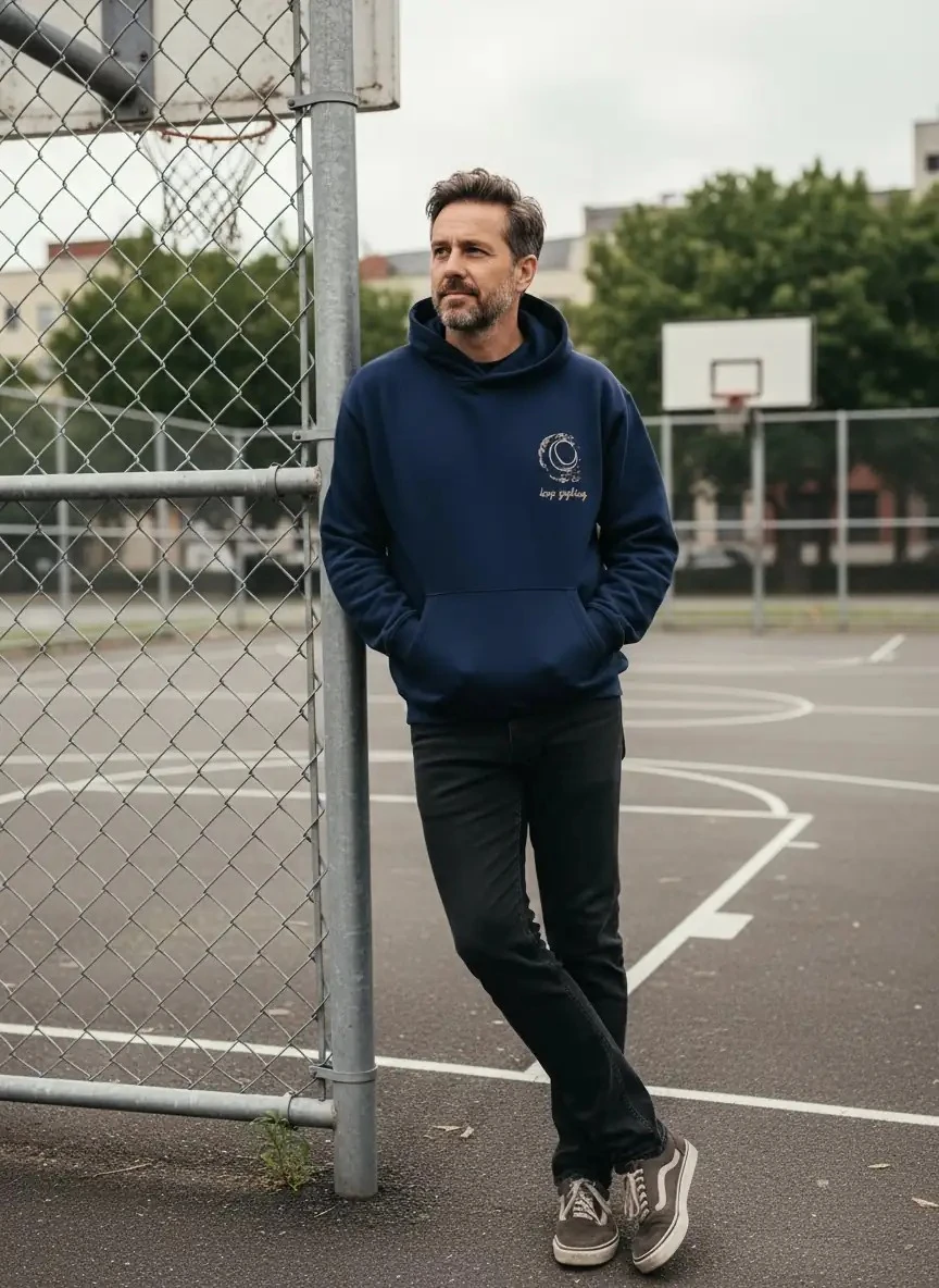 Keep Goghing Oversize Hoodie - Şardonlu %100 Pamuk - İndigo