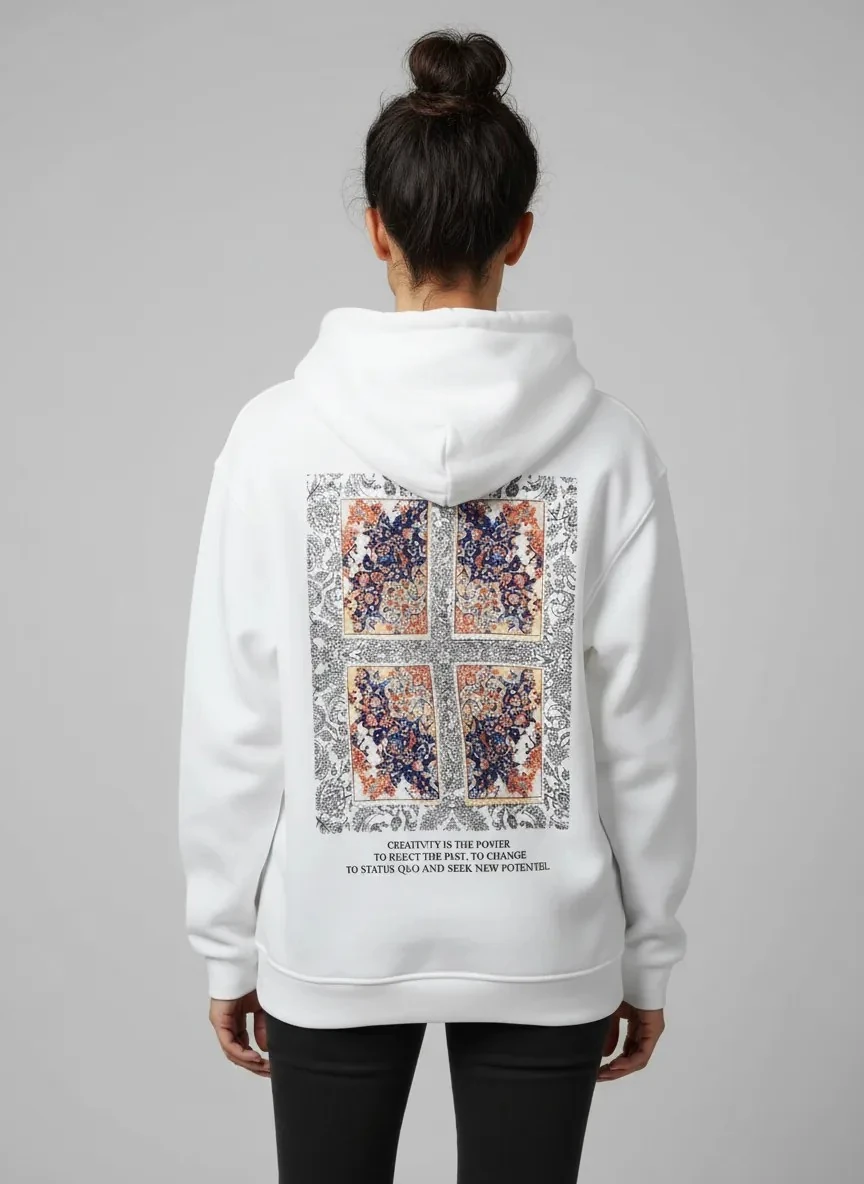 Creativity Oversize Hoodie - %100 Pamuk - Beyaz