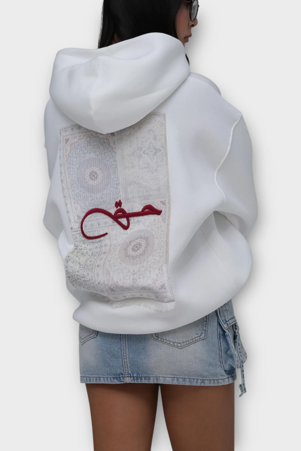 Hak Oversize Hoodie - Şardonlu %100 Pamuk - Beyaz