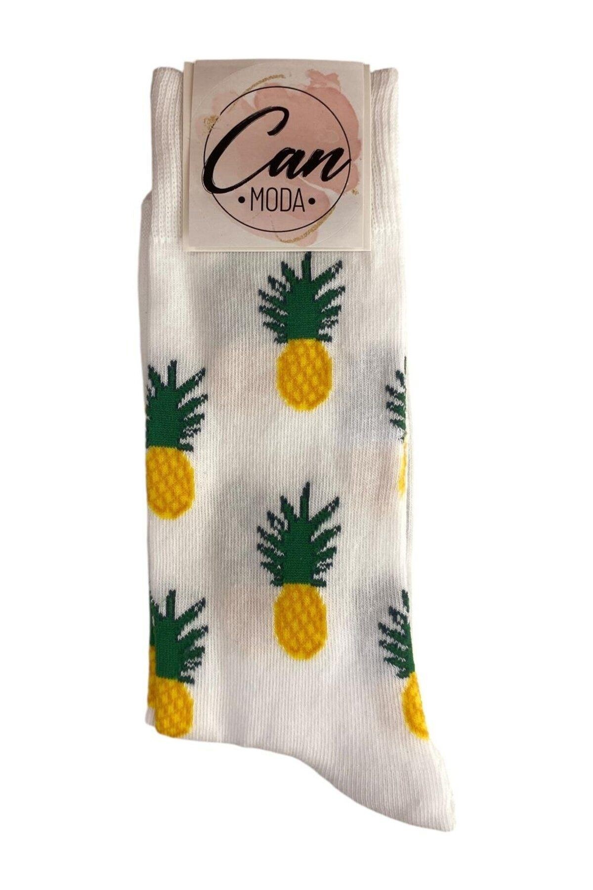 Can Moda Ananas Desenli Pamuklu Çorap (40-46 Numara) - CHE12