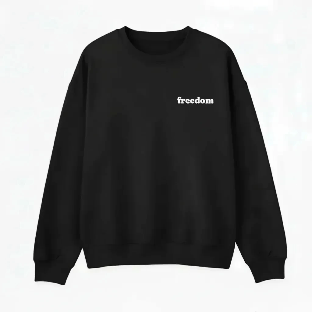 Freedom Baskılı Siyah Oversize Sweatshirt 