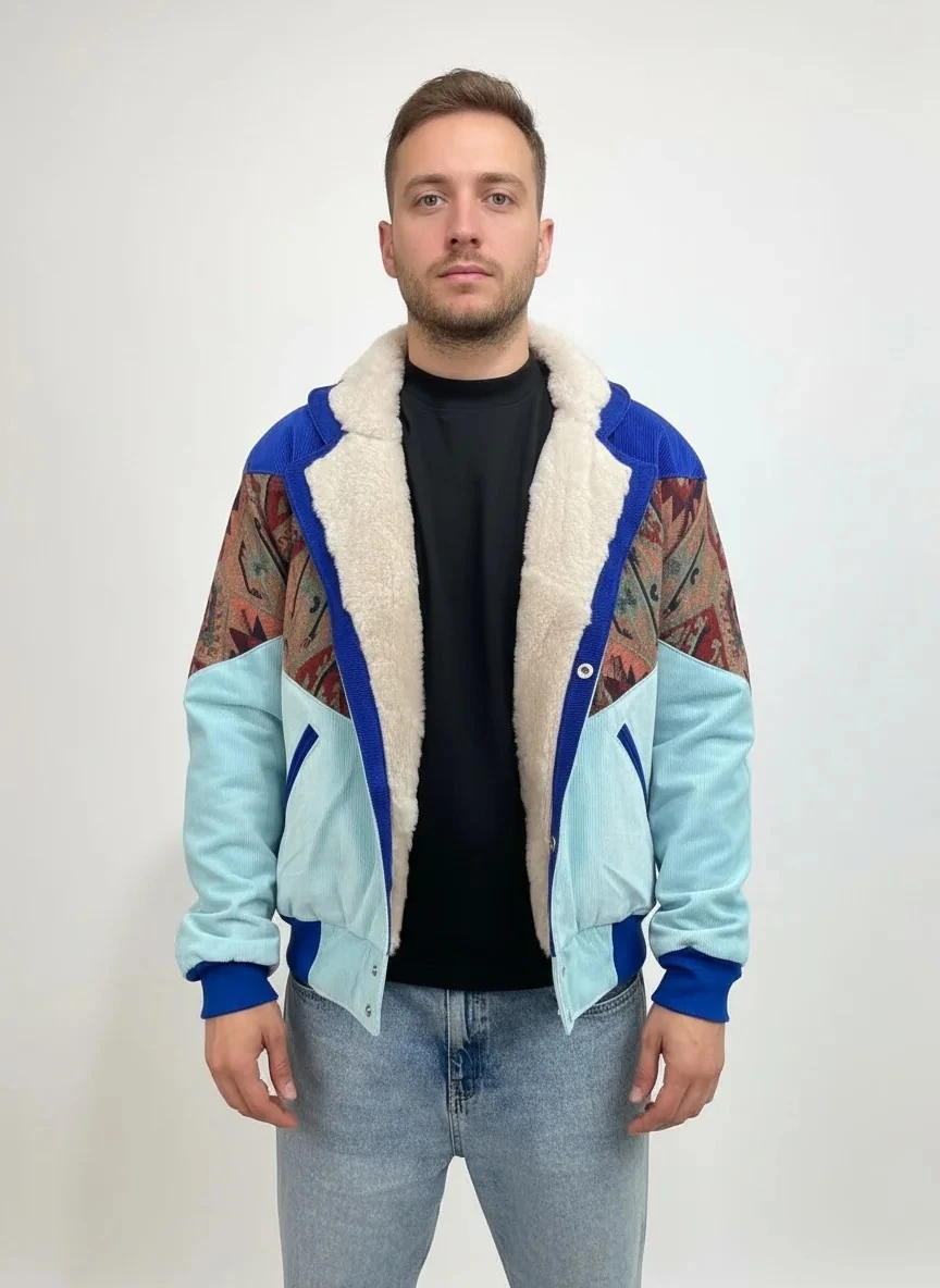 (7593) Small / Medium Beden Uyumlu Oversize Vintage Desen Ceket