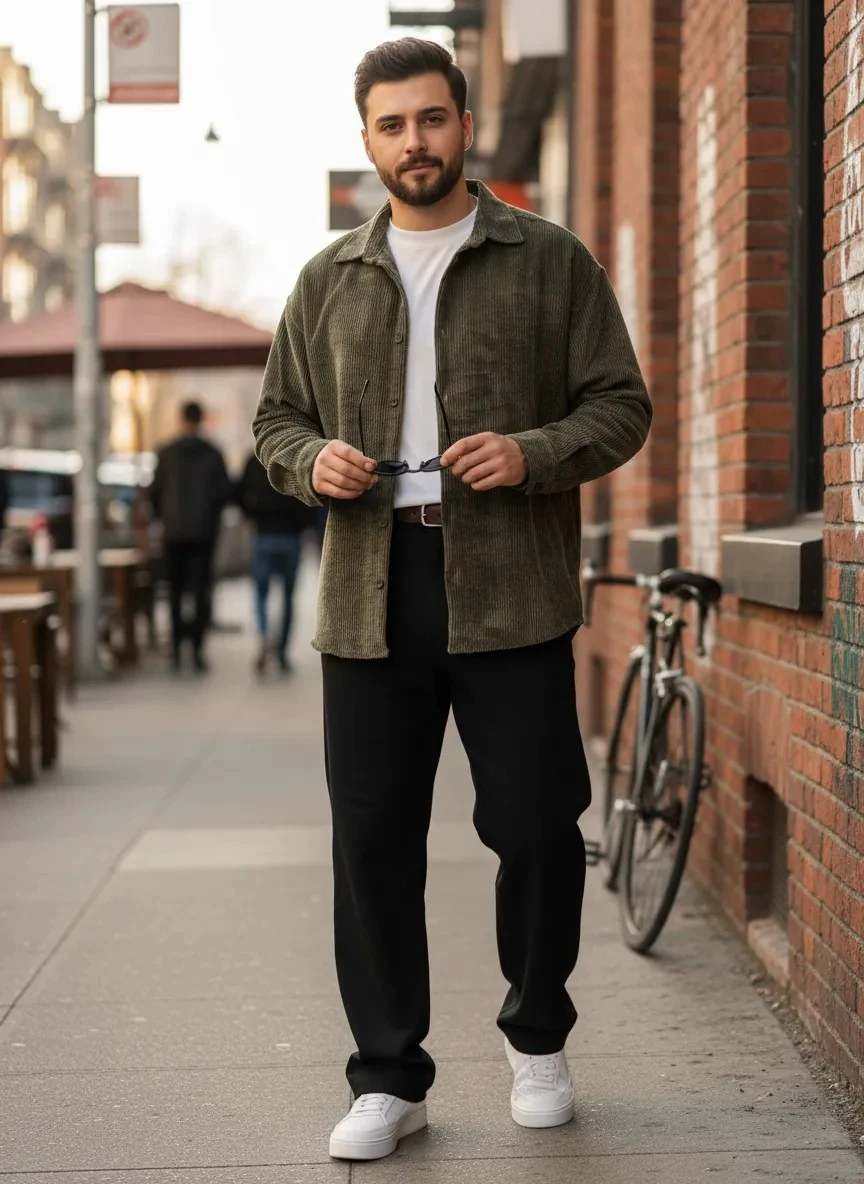 Yeşil Oversize Kadife Gömlek