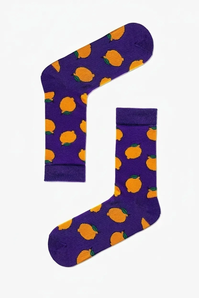 Mor Limon Desenli Renkli Çorap (36-44 Numaraya Uygun)