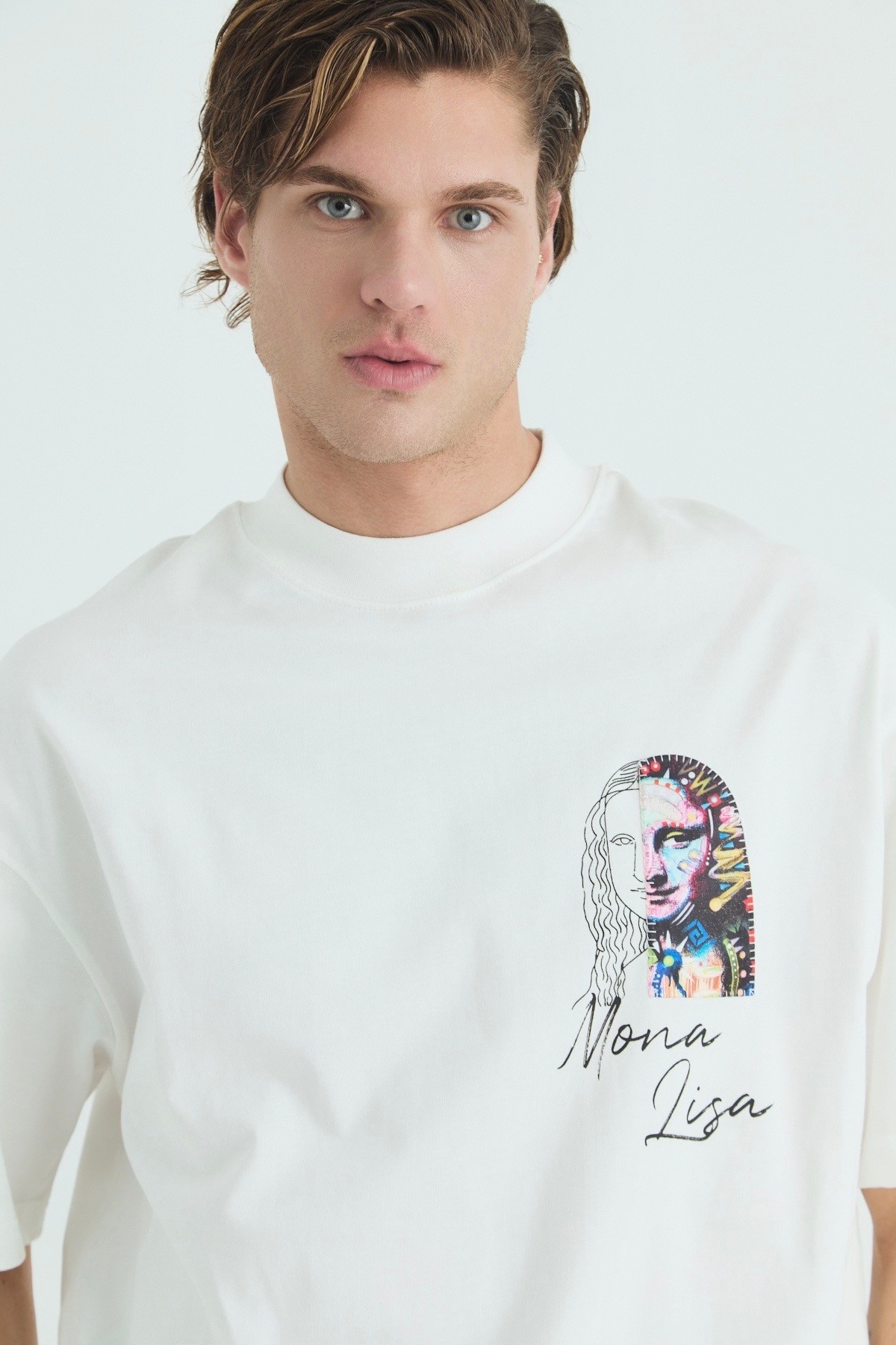 Mona Lisa Oversize Tişört - Beyaz