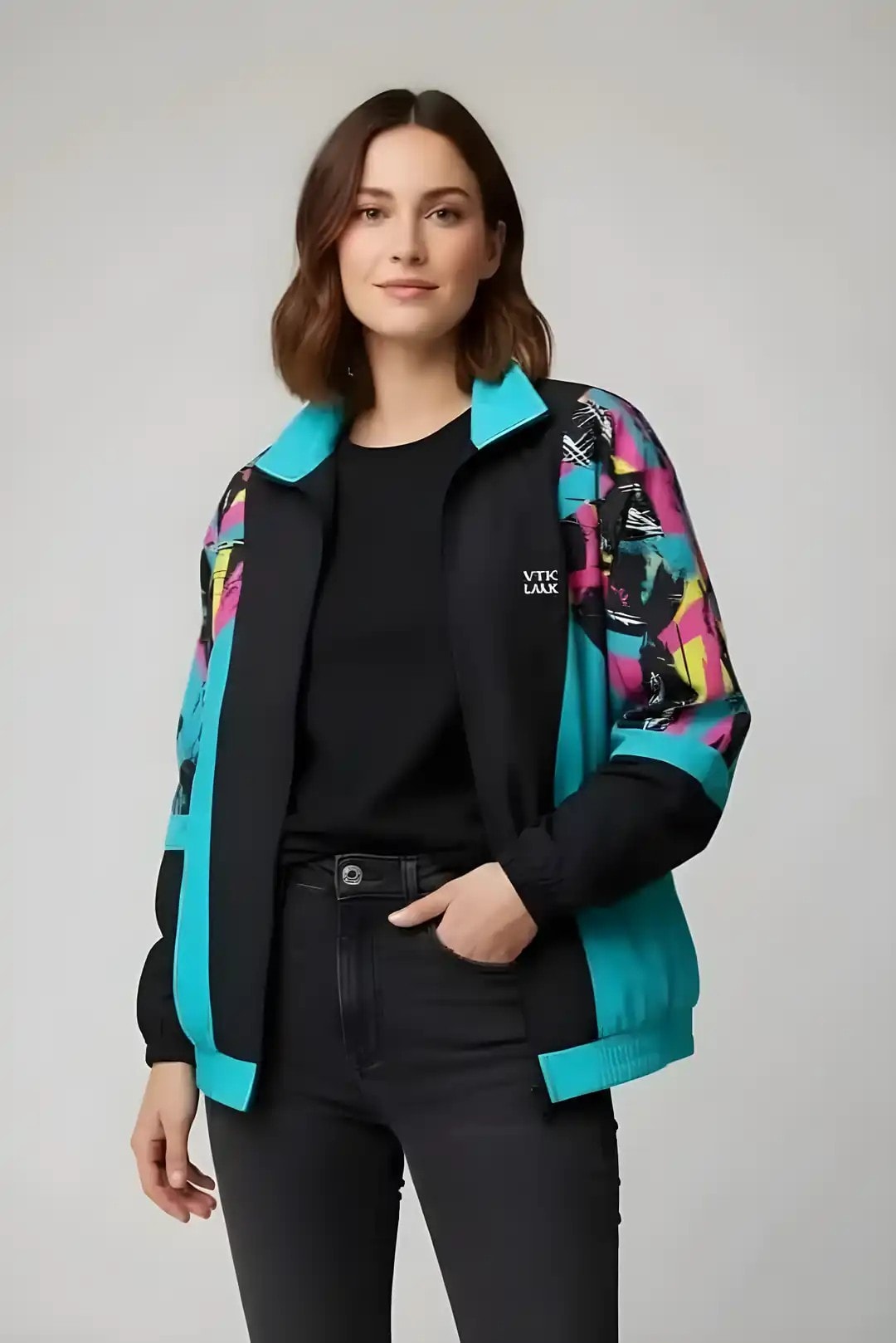 Unisex Mint Rengi Desenli Bomber Ceket