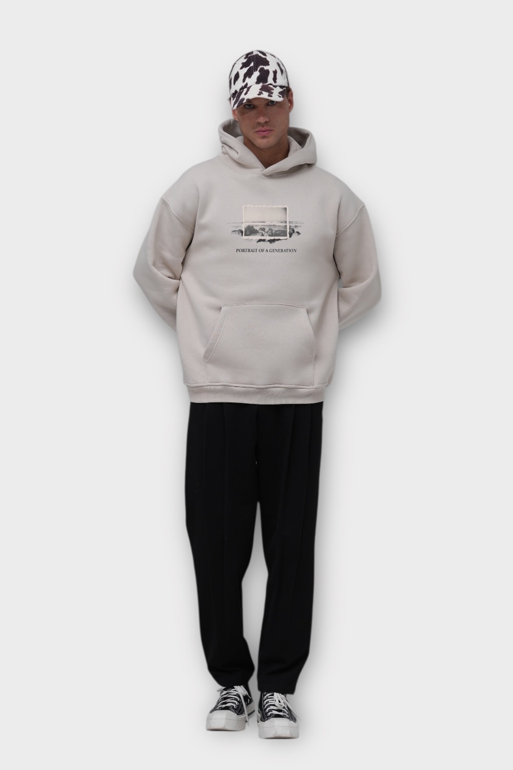 Portrait of Generation Oversize Hoodie  - %100 Pamuk - Taş