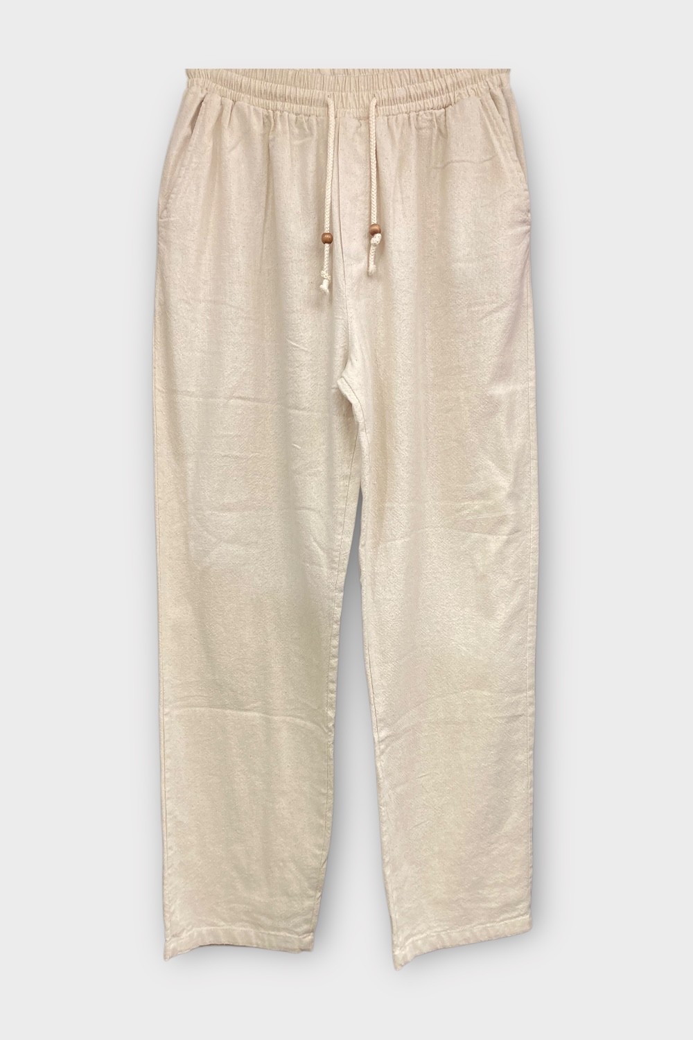 Keten Rahat Kesim Baggy Pantolon – Bej - OTS2617