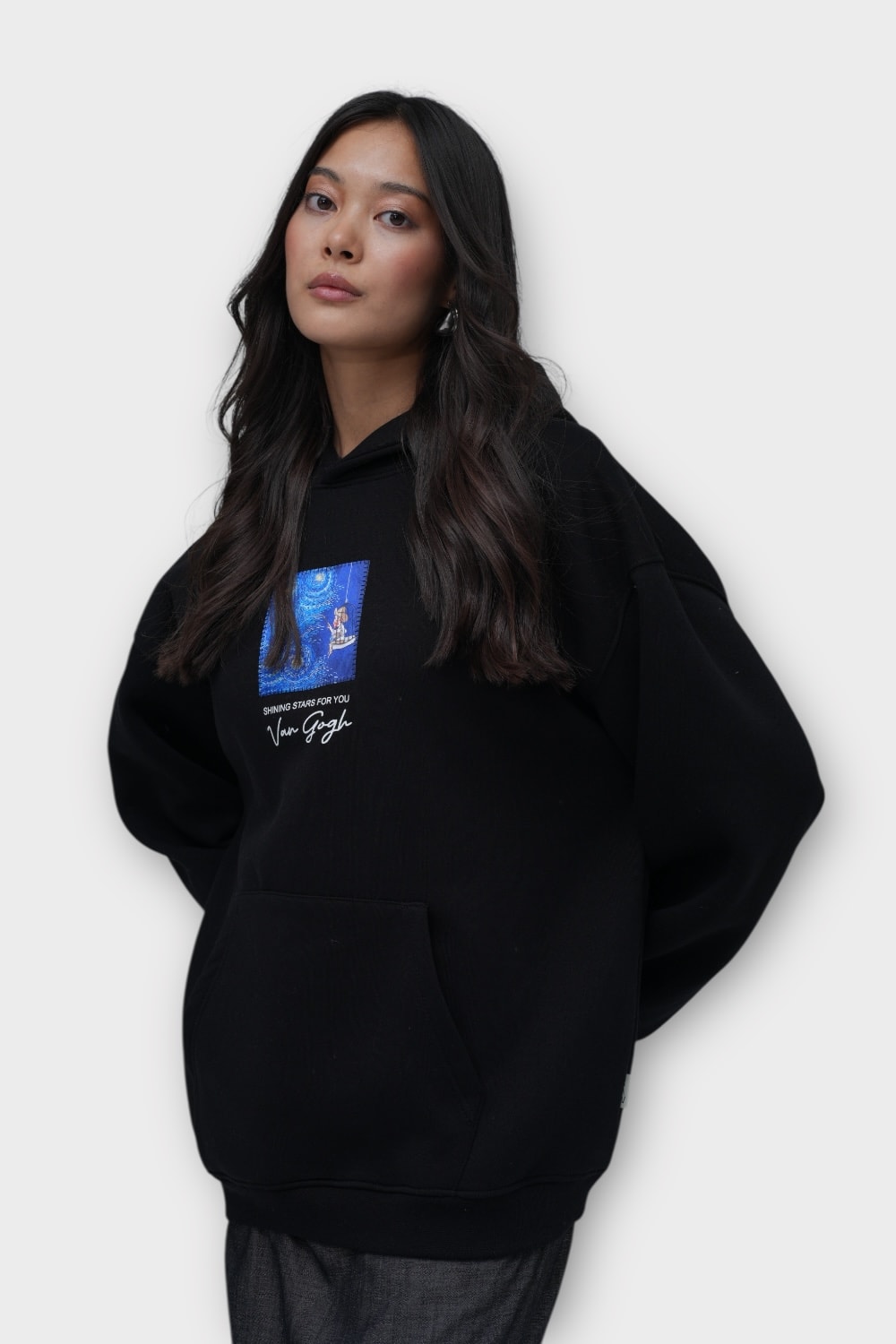 Shining Stars for You Oversize Hoodie  - %100 Pamuk - Siyah