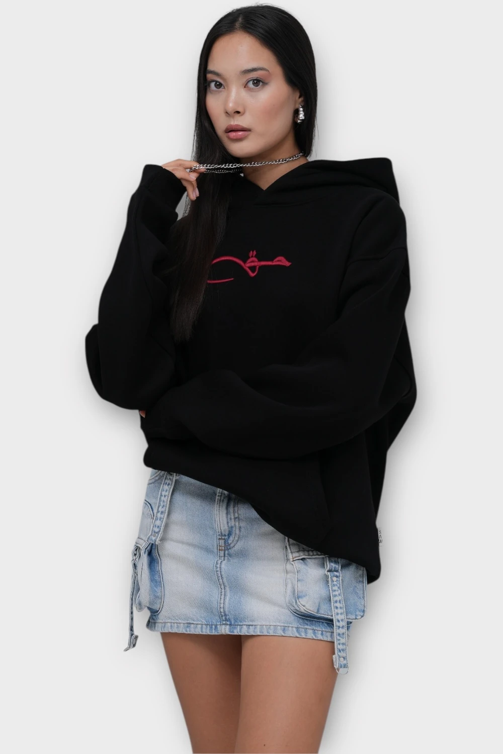 Hak Oversize Hoodie - Şardonlu (İçi Polarlı) %100 Pamuk - Siyah