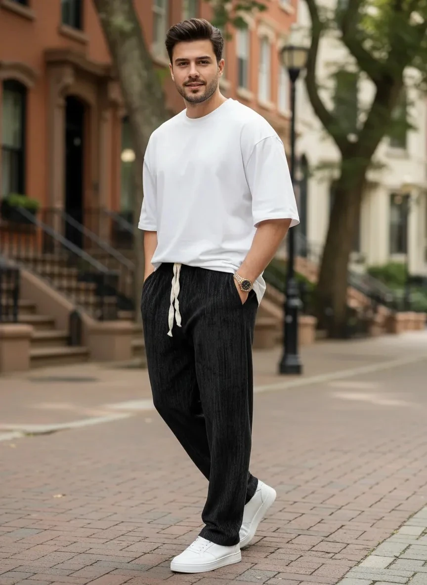 Siyah Kadife Baggy Pantolon