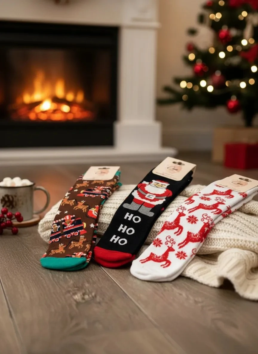 3'lü Yılbaşı Seti Havlu Çorap - Ho Ho Ho (36-46 Numaraya Uygun)