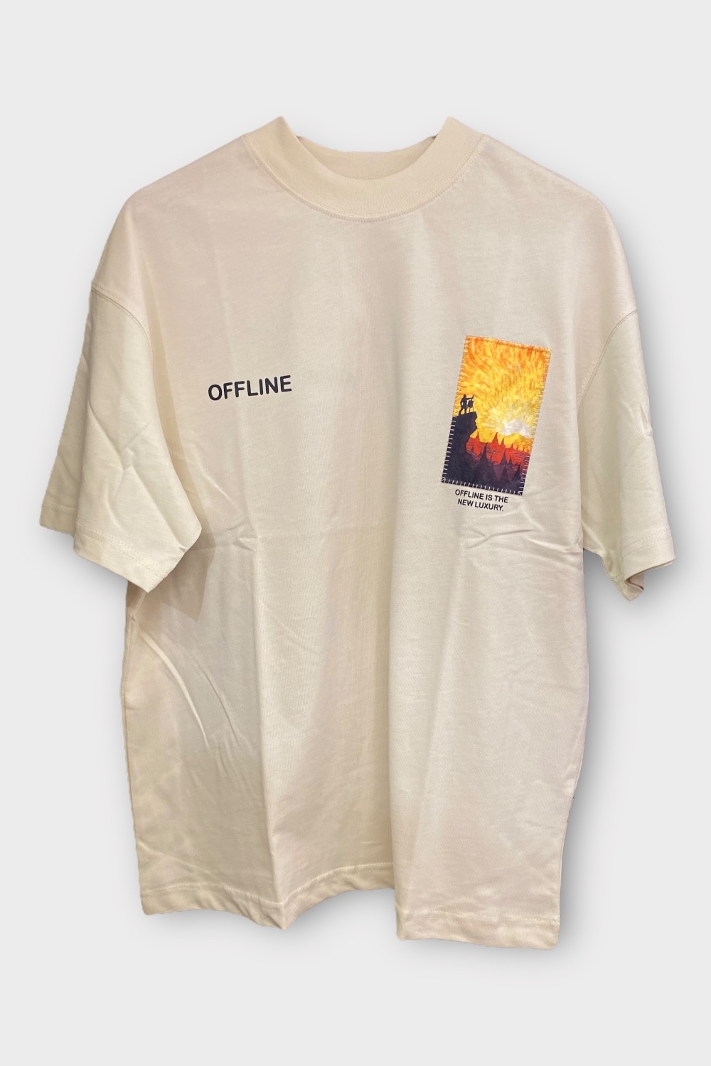 Oversize Manzara Tişört – %100 Pamuk - Taş Rengi
