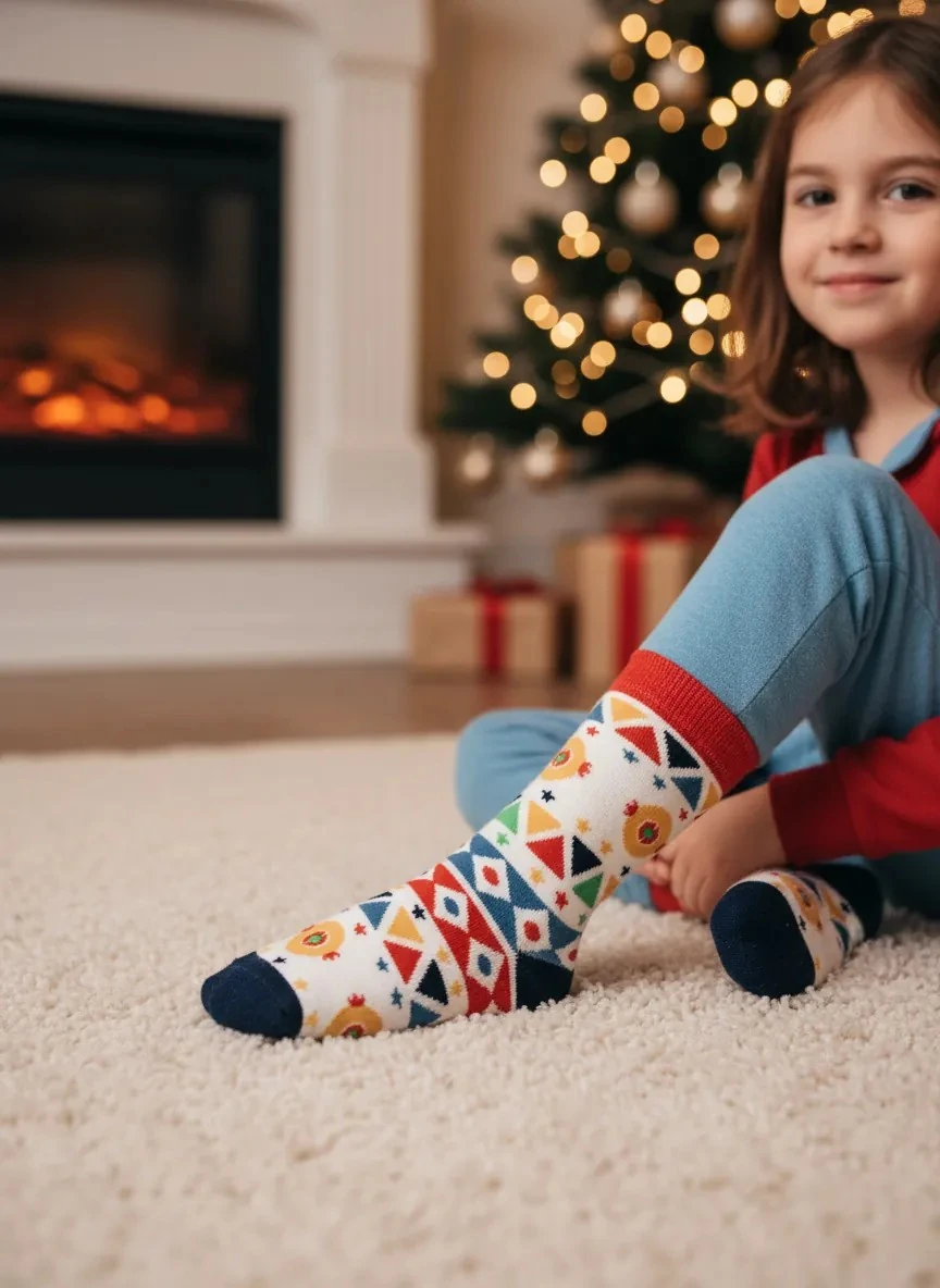  Bonbon Temalı Havlu Kaydırmaz Taban Çocuk Yılbaşı Çorabı 