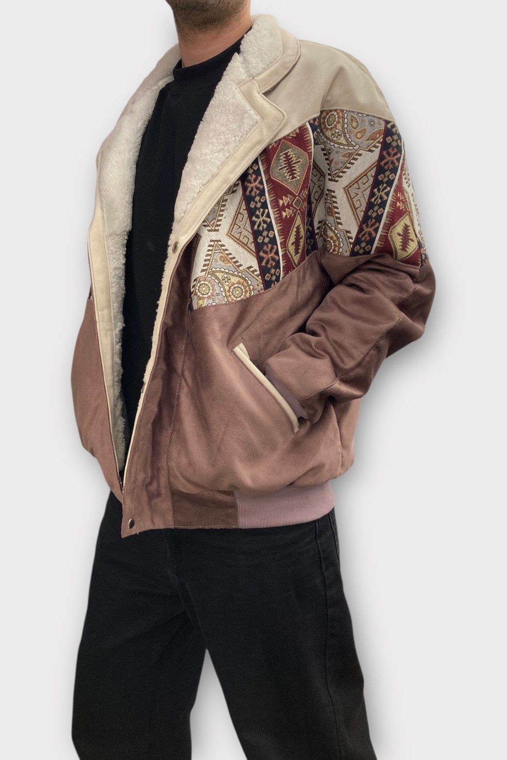 (7454) XLarge Beden Vintage Desenli Özel Ceket