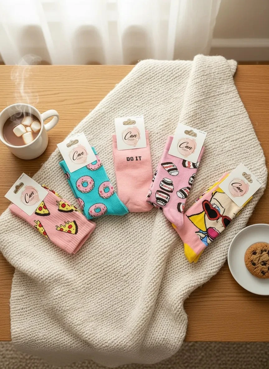 5'li Pembe Set Karışık Desen Renkli Çorap (36-44 Numaraya Uygun)