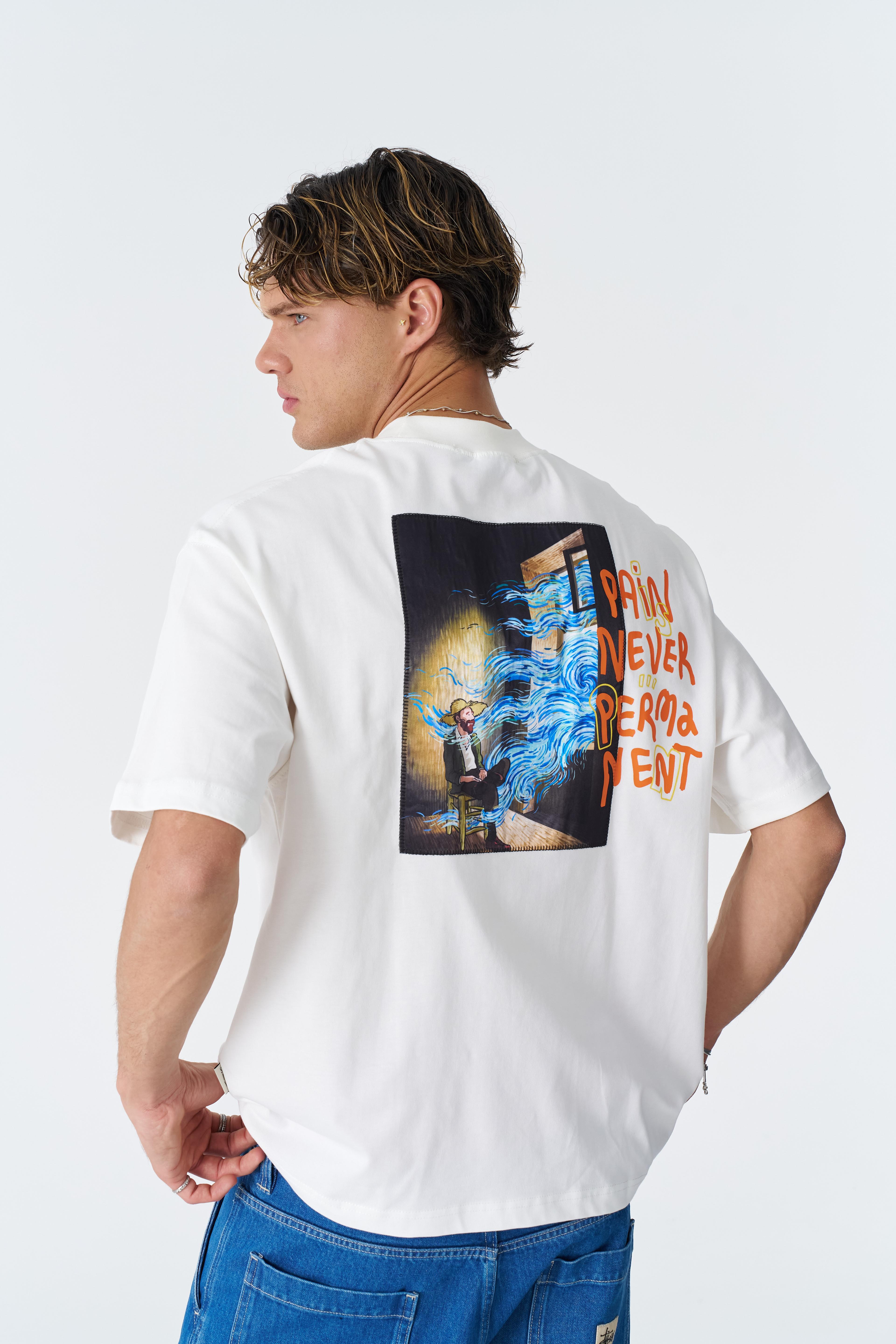 "Pain Never Permanent" Oversize Tişört - Beyaz