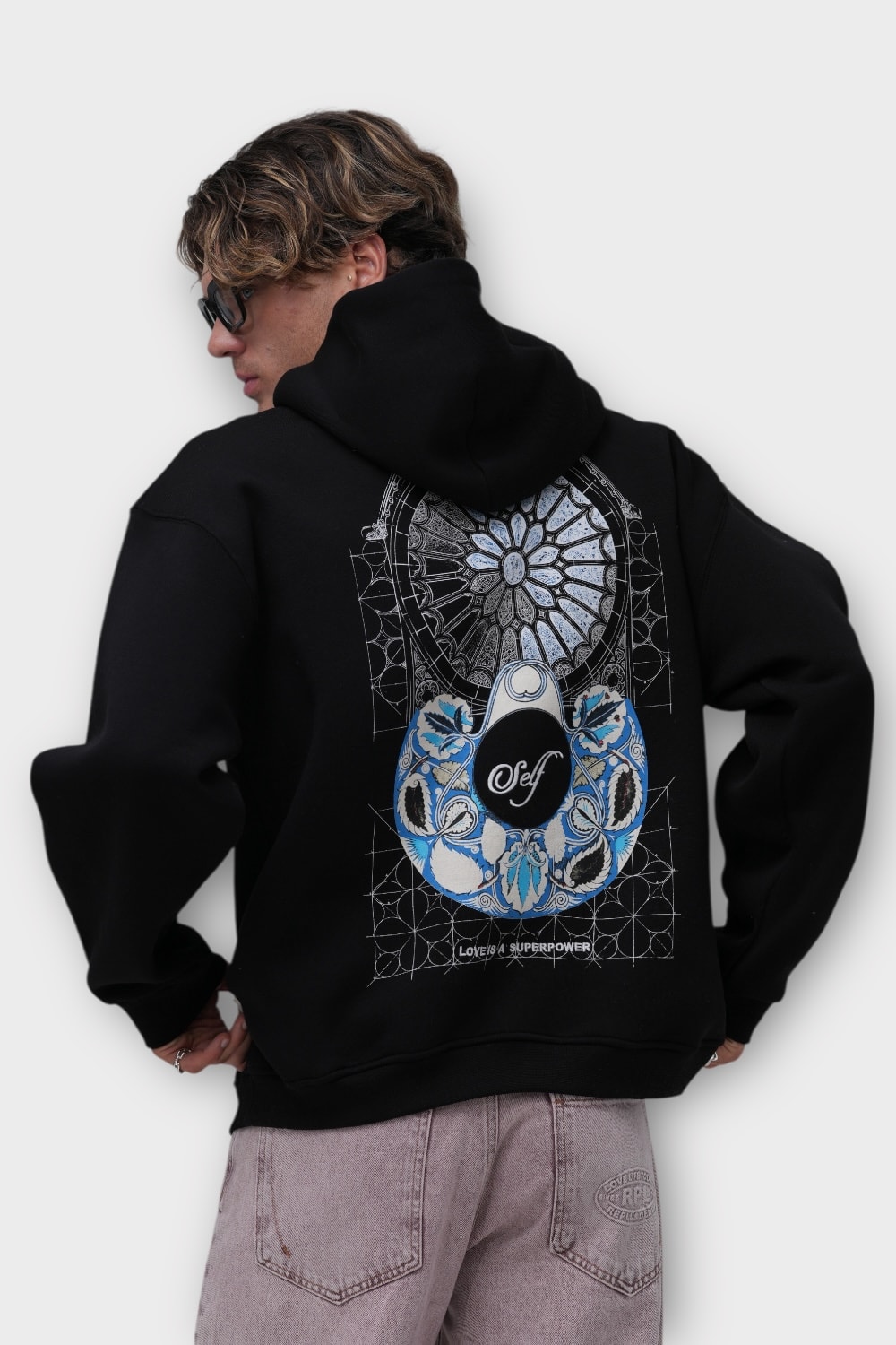 Self "Love is a Superpower" Oversize Hoodie - Siyah