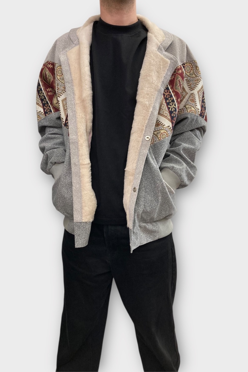 (7384) XLarge Beden Vintage Desenli Özel Ceket