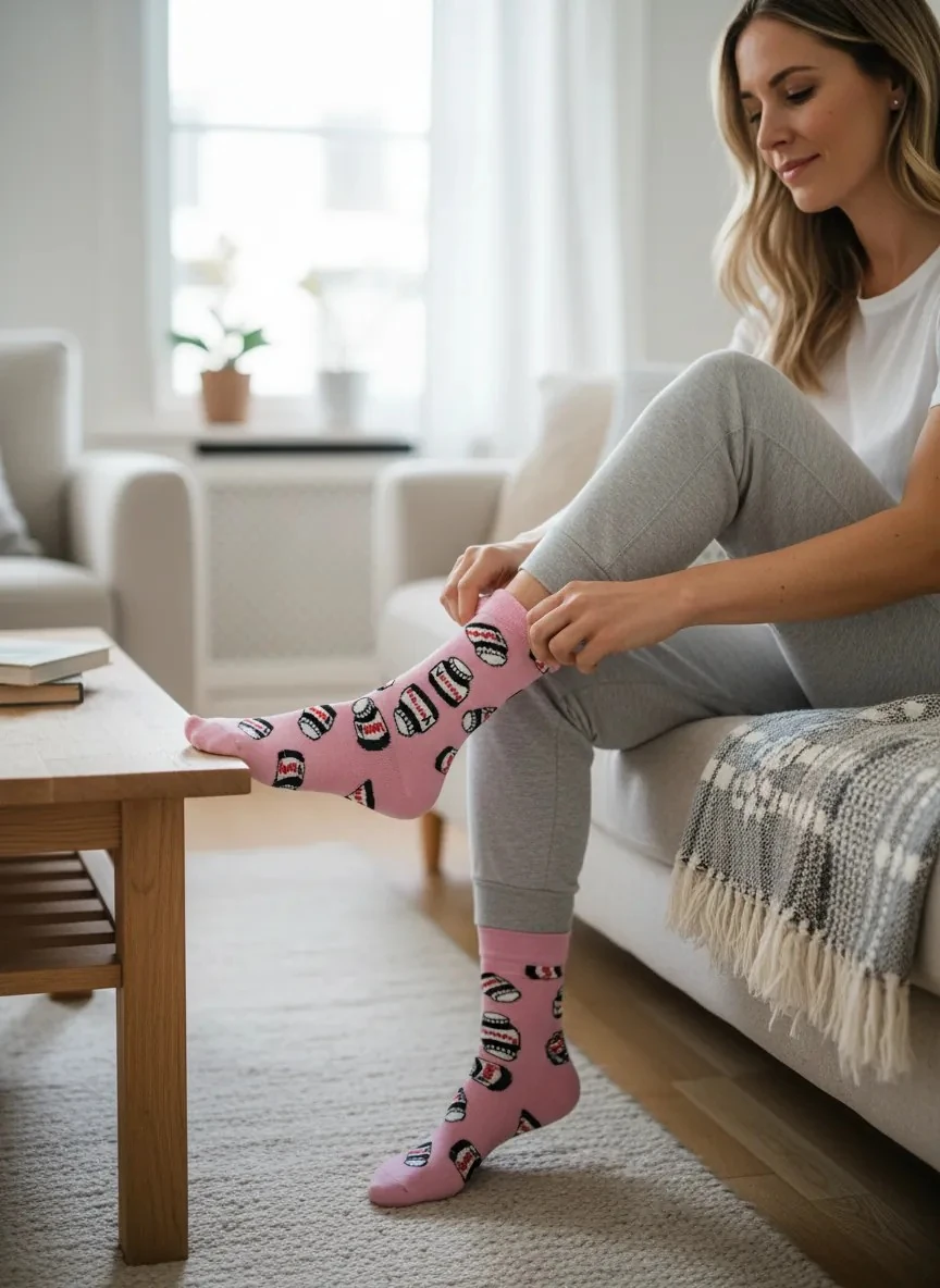 Pembe Çikolata Desenli Renkli Çorap (36-44 Numaraya Uygun)