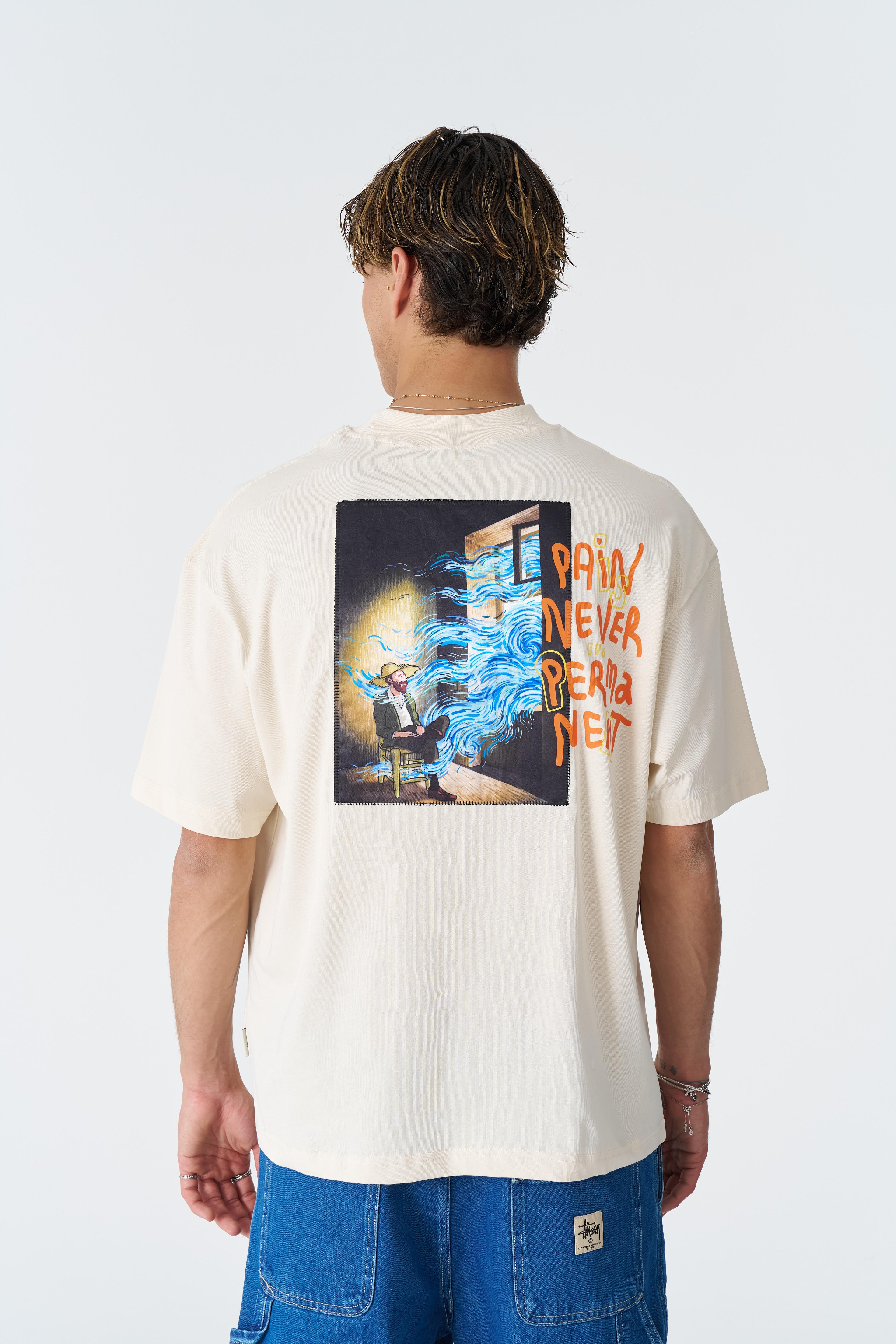"Pain Never Permanent" Oversize Tişört - Taş