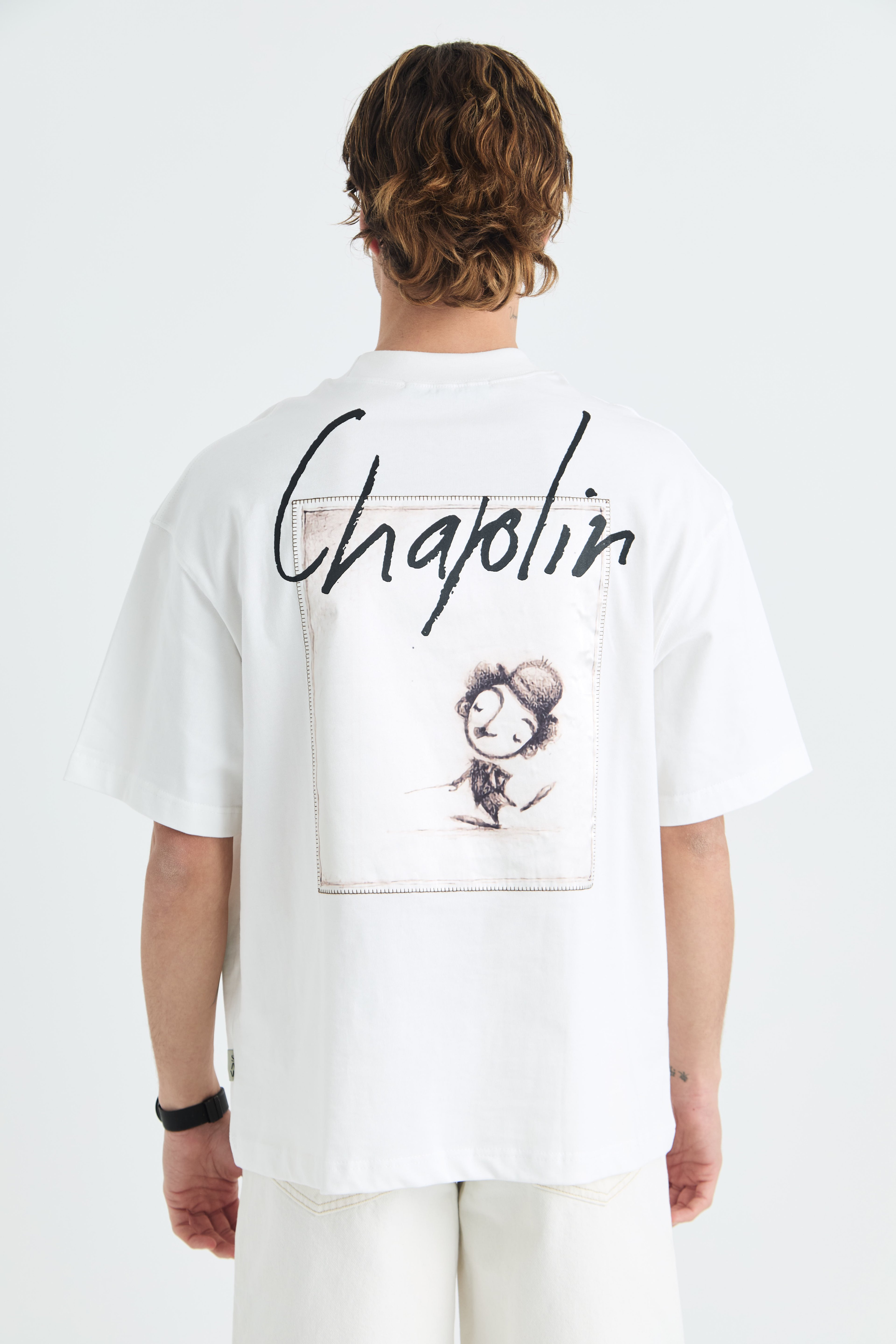 Chaplin Oversize Tişört - %100 Pamuk - Beyaz