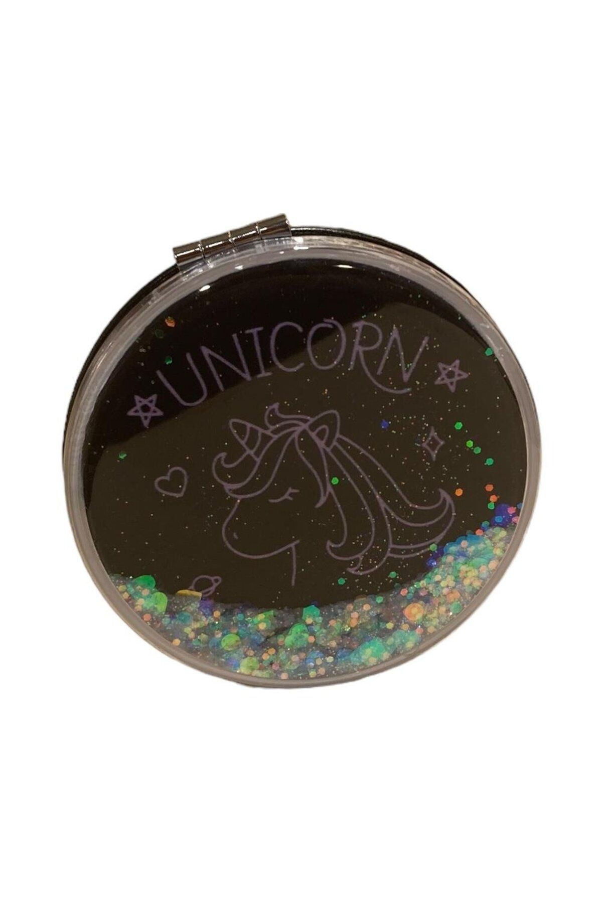 Unicorn Desenli 7 cm Sulu Ayna - Siyah