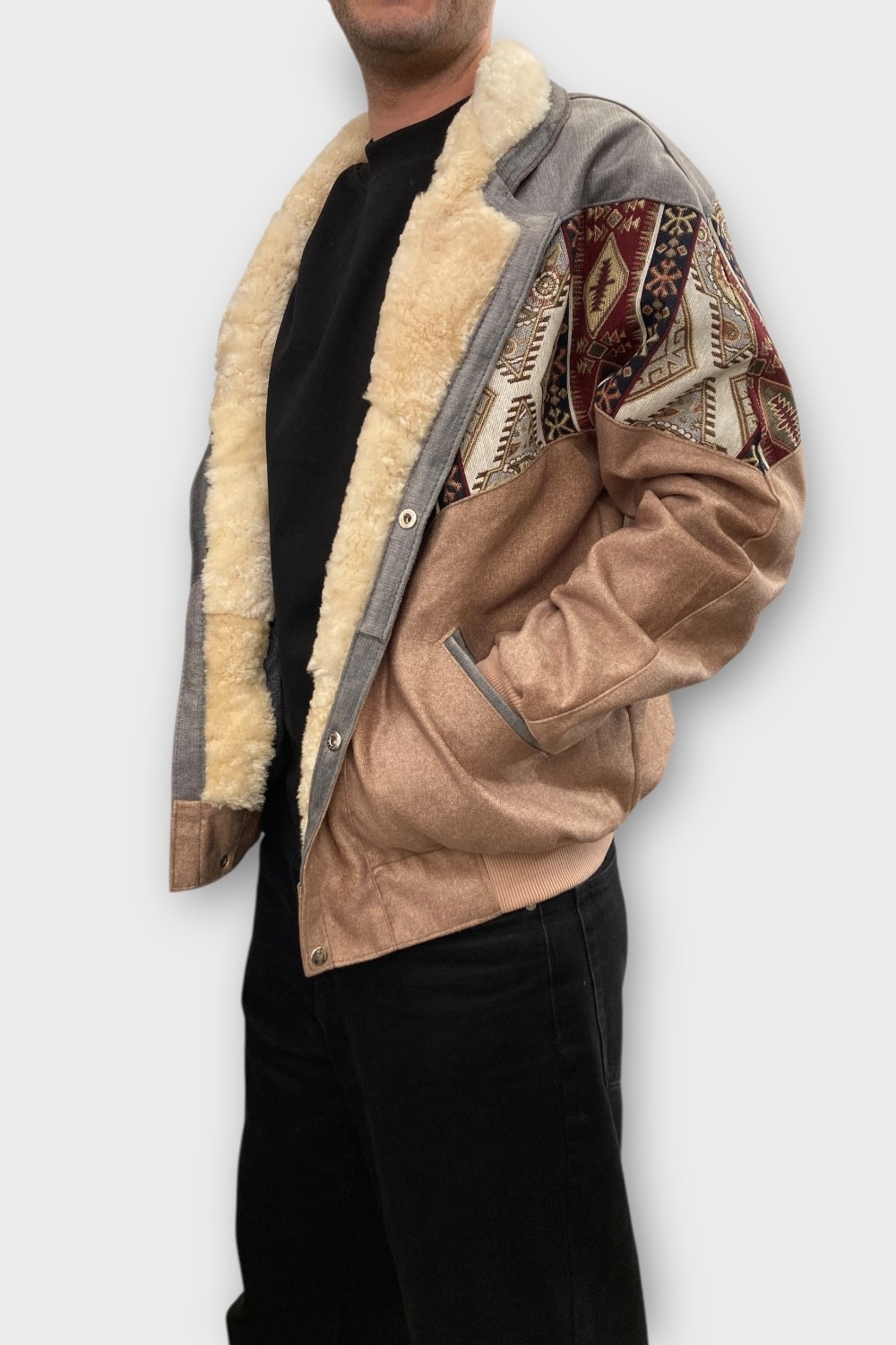 (7392) XLarge Beden Vintage Desenli Özel Ceket