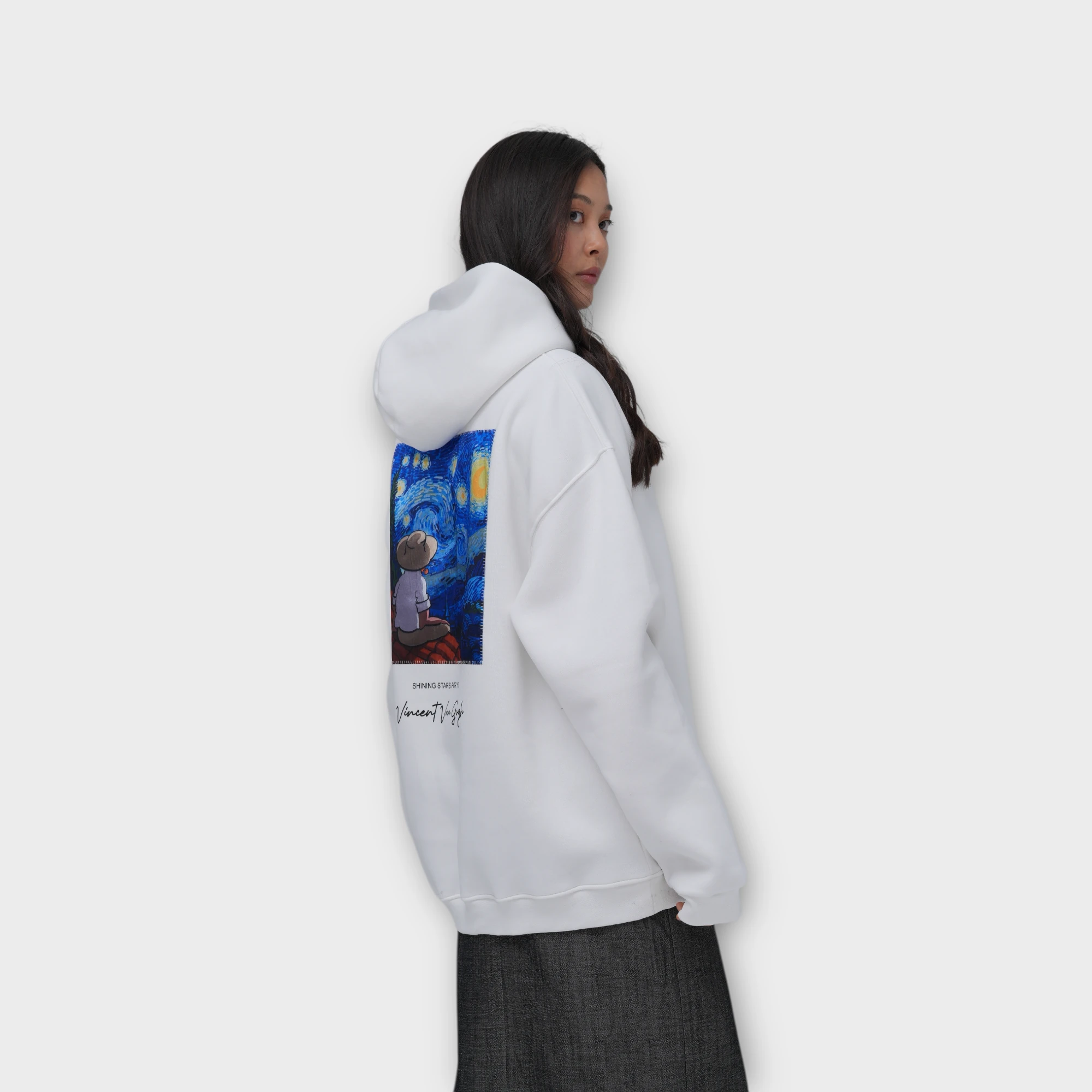 Shining Stars for You Oversize Hoodie  - %100 Pamuk - Beyaz