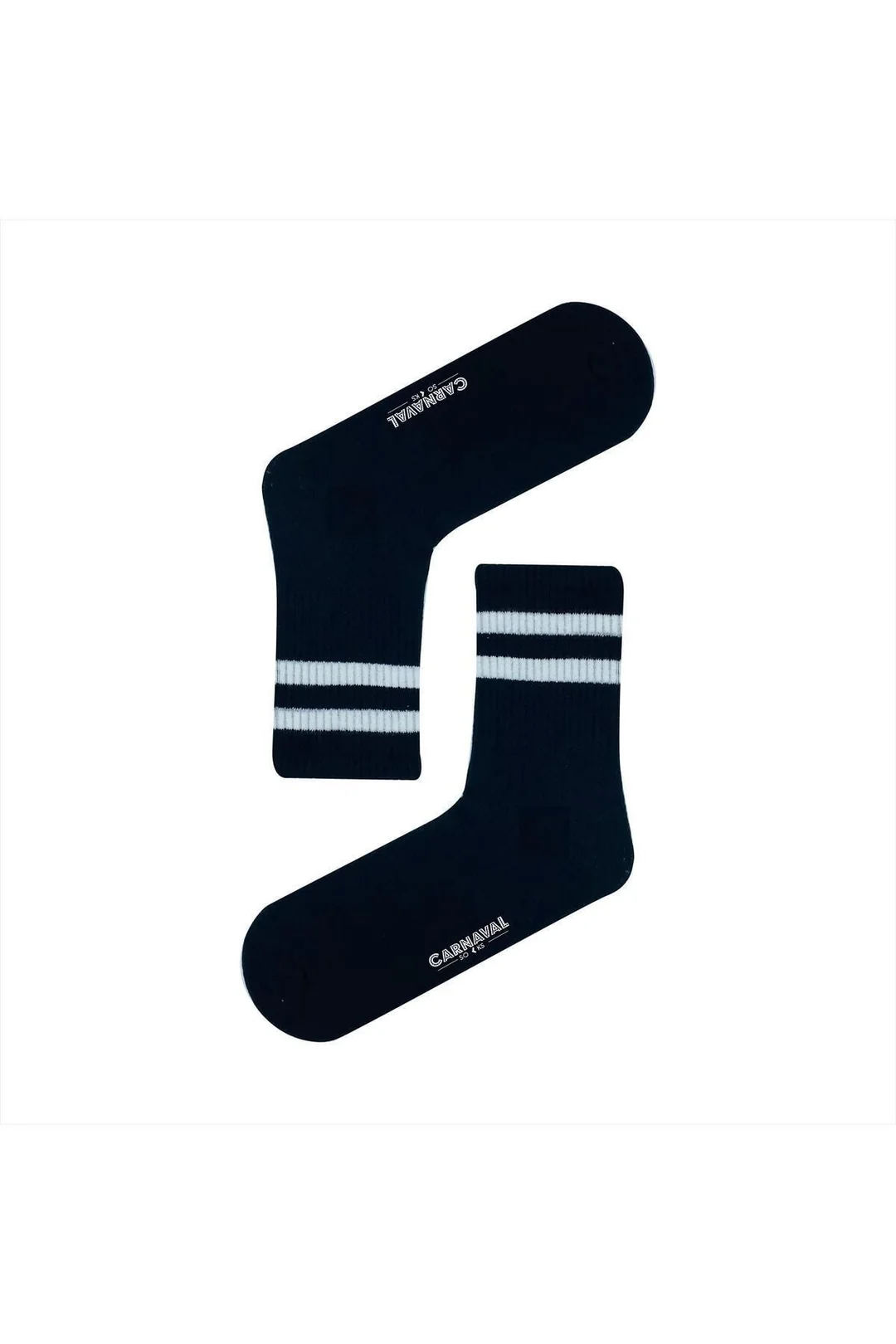 Siyah Renkli Çift Beyaz Şeritli Desenli Renkli Spor Çorap