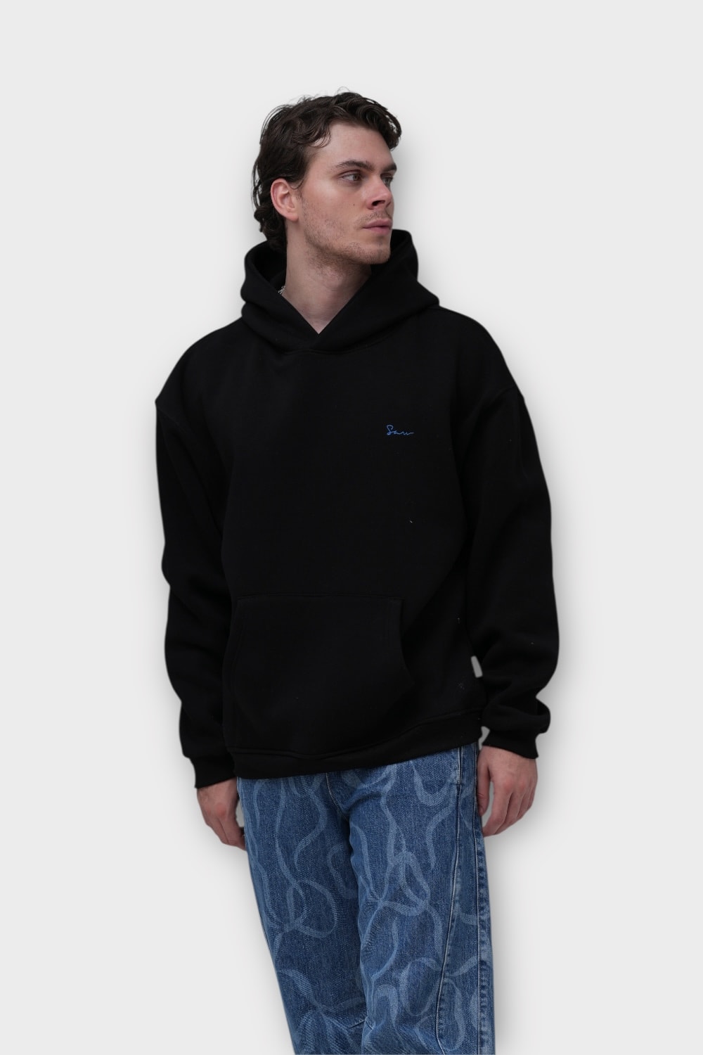 Halı Motifli Oversize Hoodie - Siyah