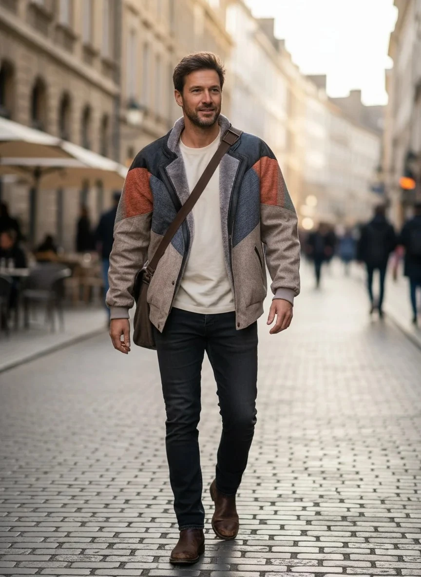 (7605) Small / Medium Beden Uyumlu Oversize Vintage Desen Ceket