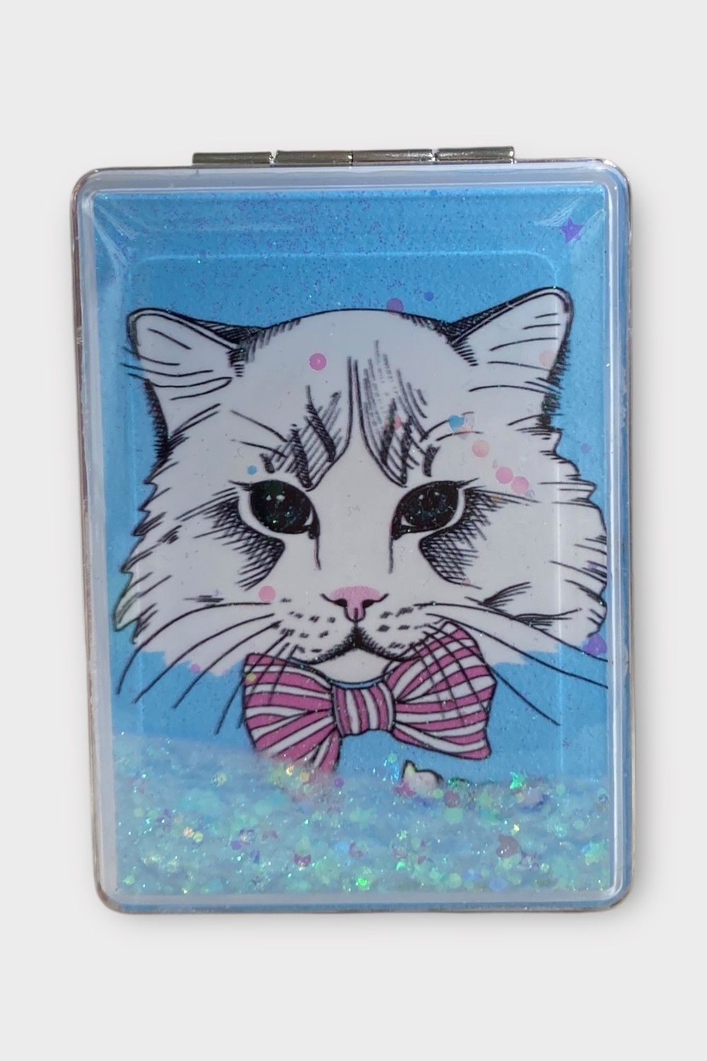 Papyonlu Kedi 6 * 8.5 cm Cep Aynası - Mavi